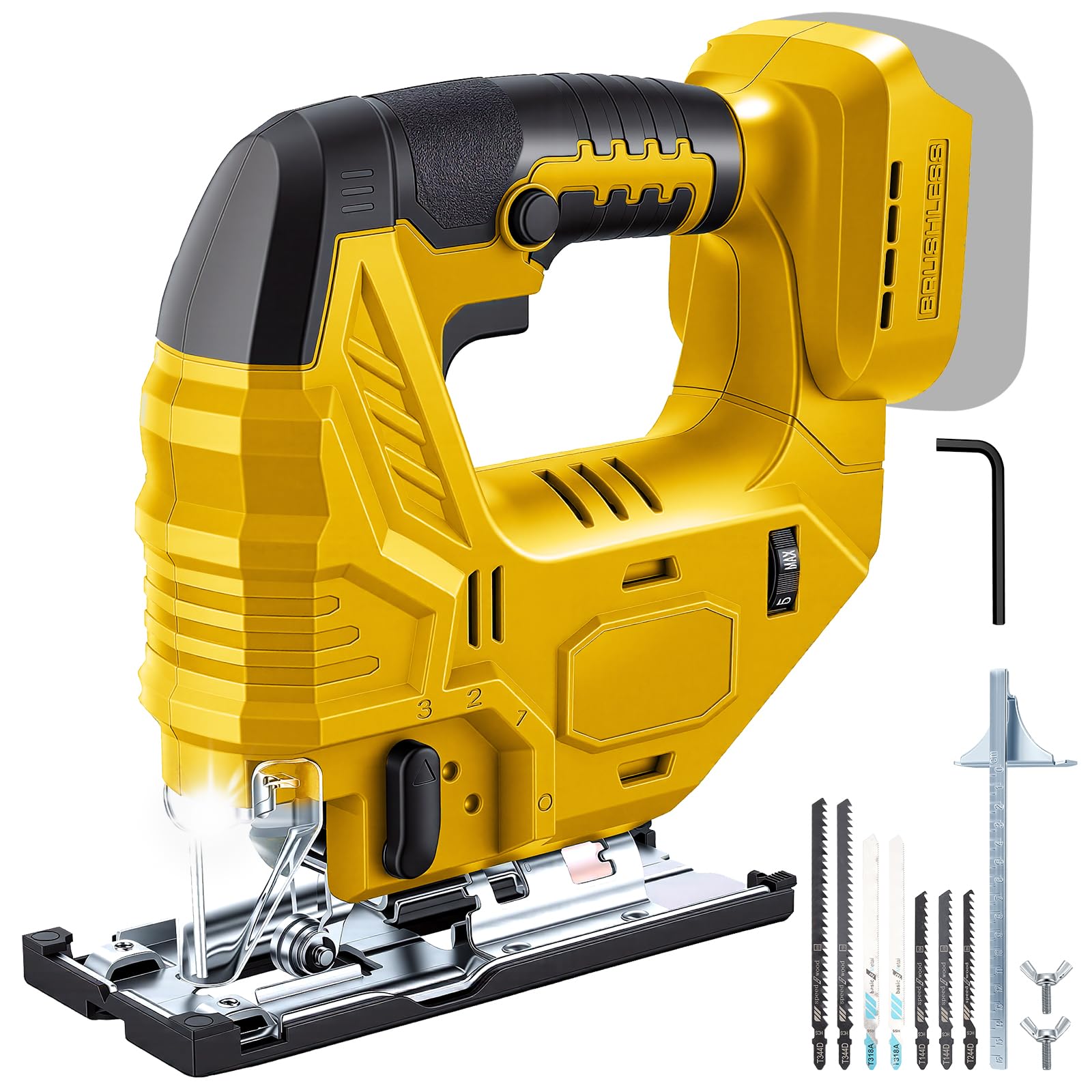 800W Brushless Cordless Jigsaw 3200SPM Compatible with Dewalt 20V Battery