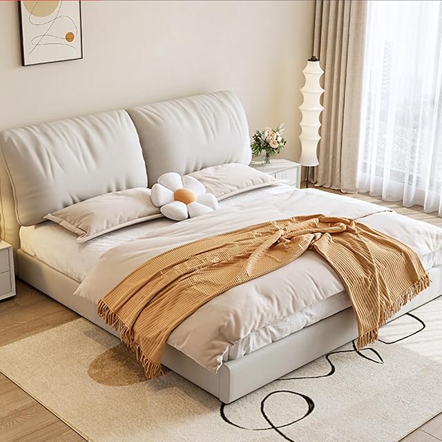 Modern Leather Queen Size Platform Bed King Size Upholstered Platform Bed Frame with 6 Storage Drawers Noise-Free