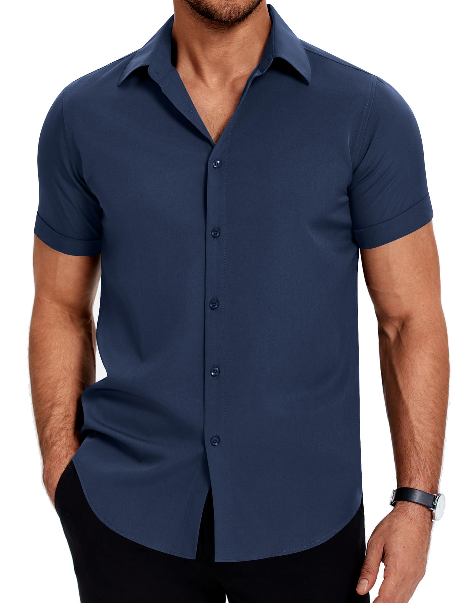 COOFANDY Mens Dress Shirts Short Sleeve Regular Fit Lightweight Untucked Button Down Shirt