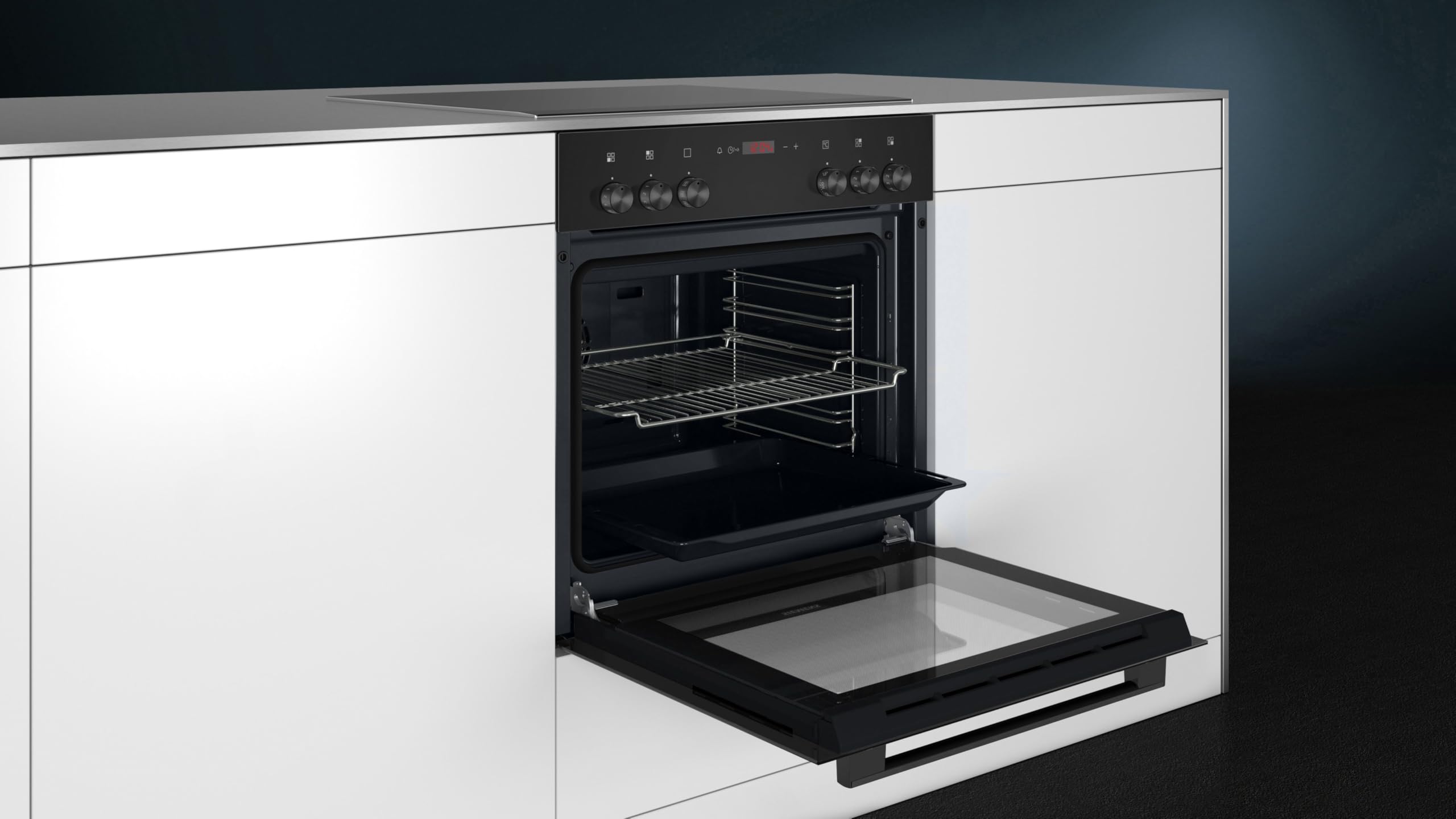 Siemens iQ100 Einbauherd Set mit Elektrokochfeld 60 x 60 cm EQ110KAVB | Made in Germany, Schnellaufheizung, Gleichmäßige Hitzeverteilung, Edelstahl