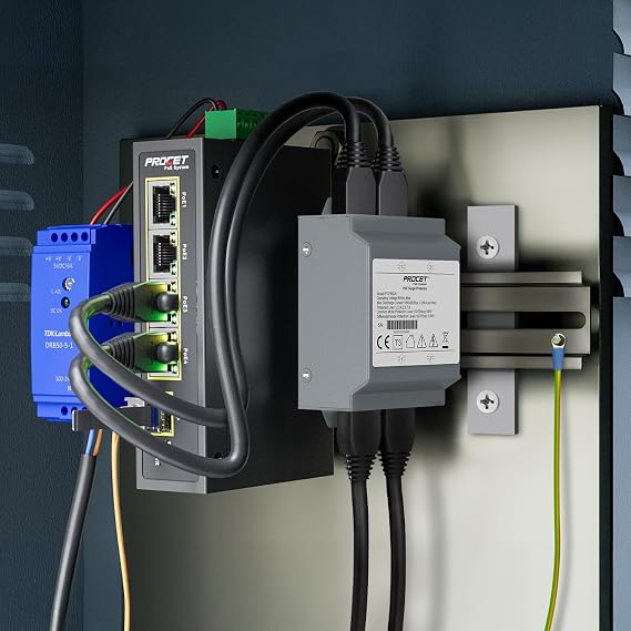 PROCET Ethernet Surge Protector Gigabit - 2 pairs Port 20KV Industrial Lightning Arrestor for -40°F to 185°F, 120W/port PoE++ RJ45 Surge Protector, 10/100/1000Mbps, Gas Discharge Tube（GDT）, PT-PR02G