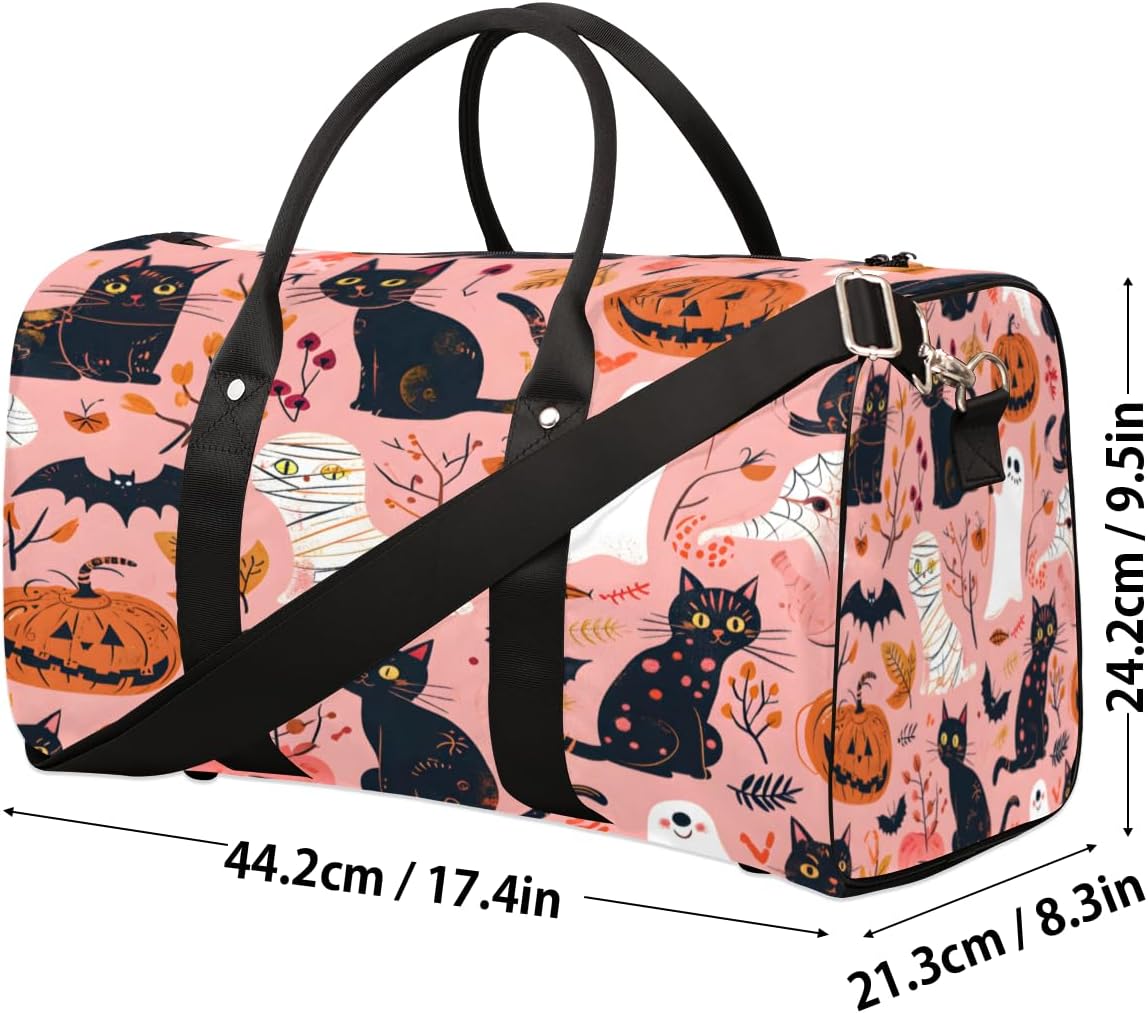 Cat Pumpkin Bats Travel Duffel Bag for Women Men Large Capacity Overnight Weekender Bags for Lightweight Waterproof Sport Gym Bag for Workout Yoga Swim