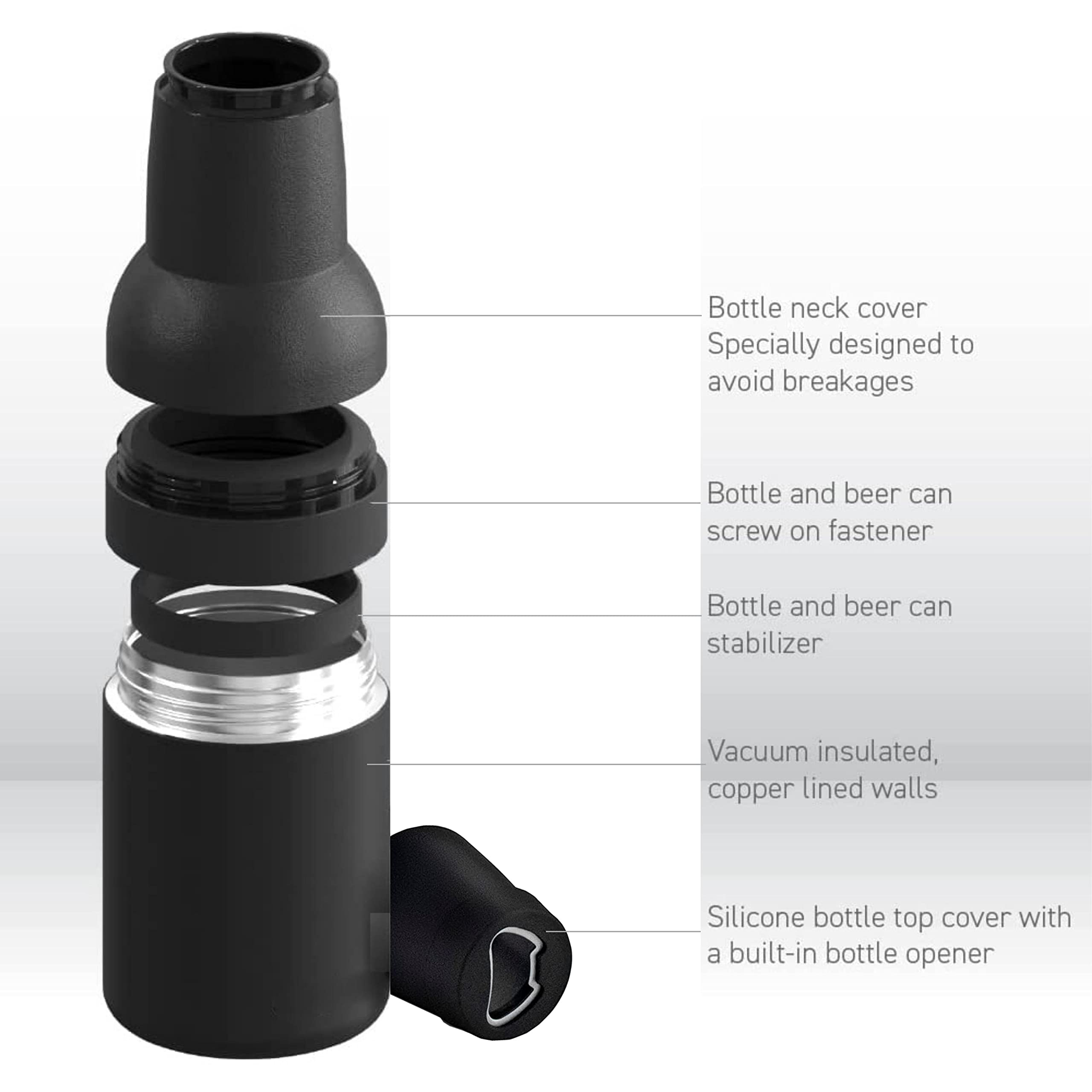 YELONA Frosty Beer Bottle/Can Cooler Insulated Stainless Steel with Bottle Opener for 330ml & 500ml Cans & 330ml Pints (Black) 3