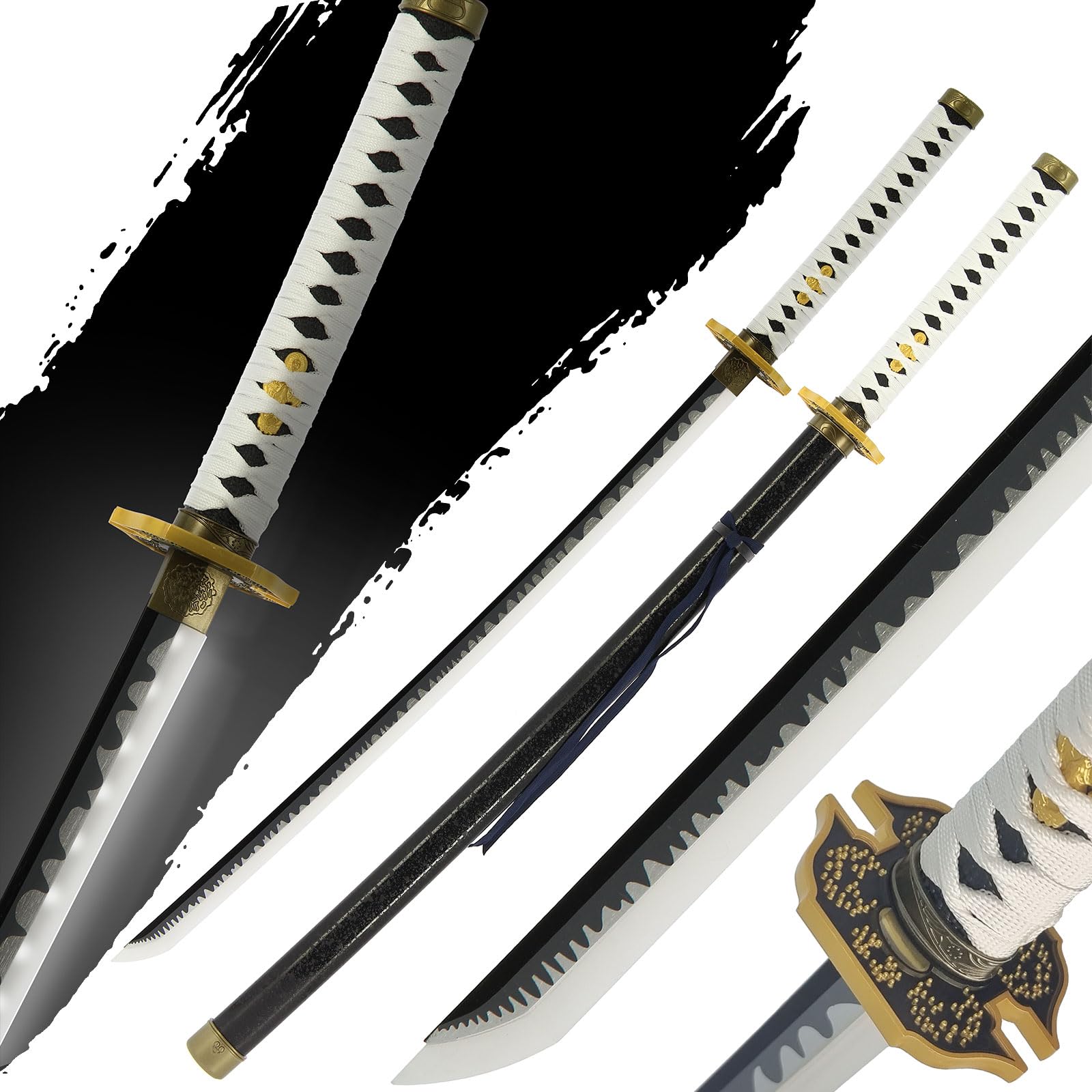 Anime Wood Bamboo Swords With LED Light-Up Blade Anime Replica Halloween Cosplay 104cm Blunt Prop (Vergil White)