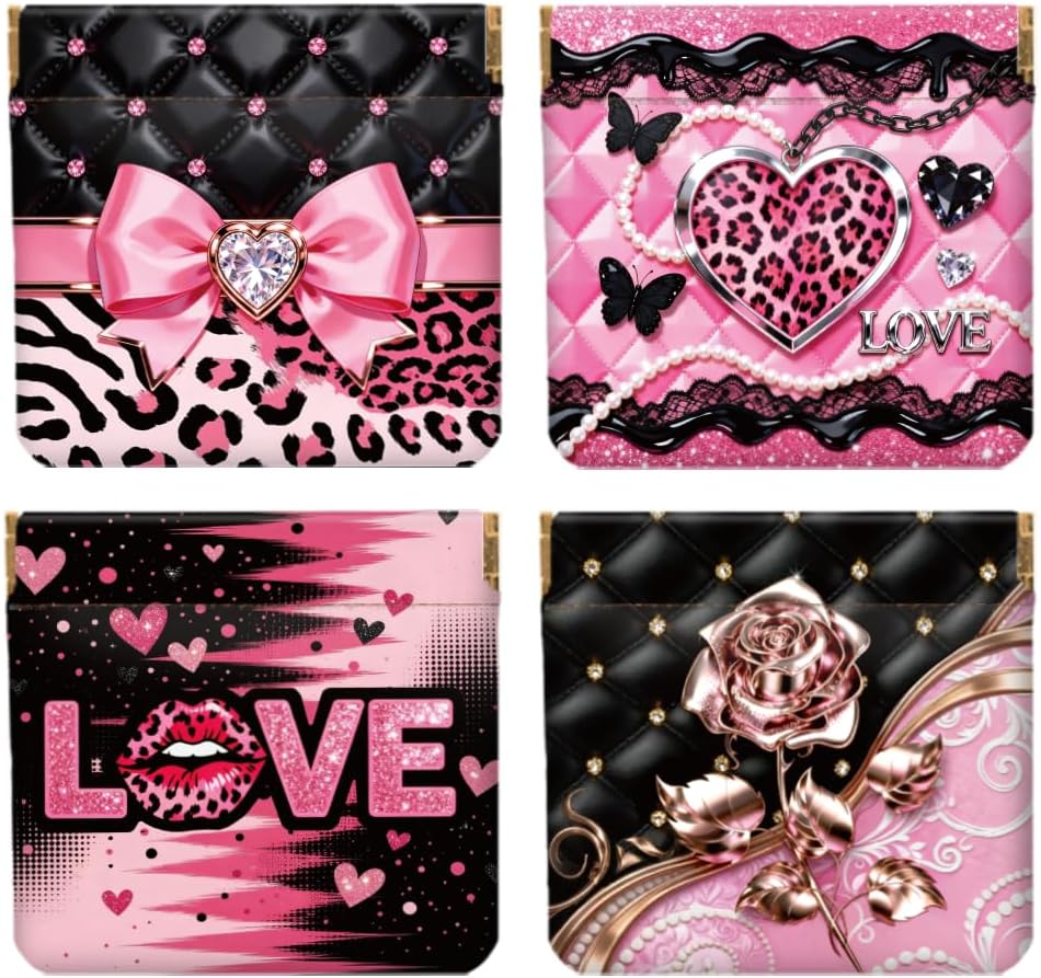 Peacoblue 4Pcs Small Leather Squeeze Coin Purse for Women-Pink and Black Leopard Print Pattern Waterproof & Durable Snap Closure Change Pouch Mini Money Wallet Bag for Adult Teen Girls Best Gift