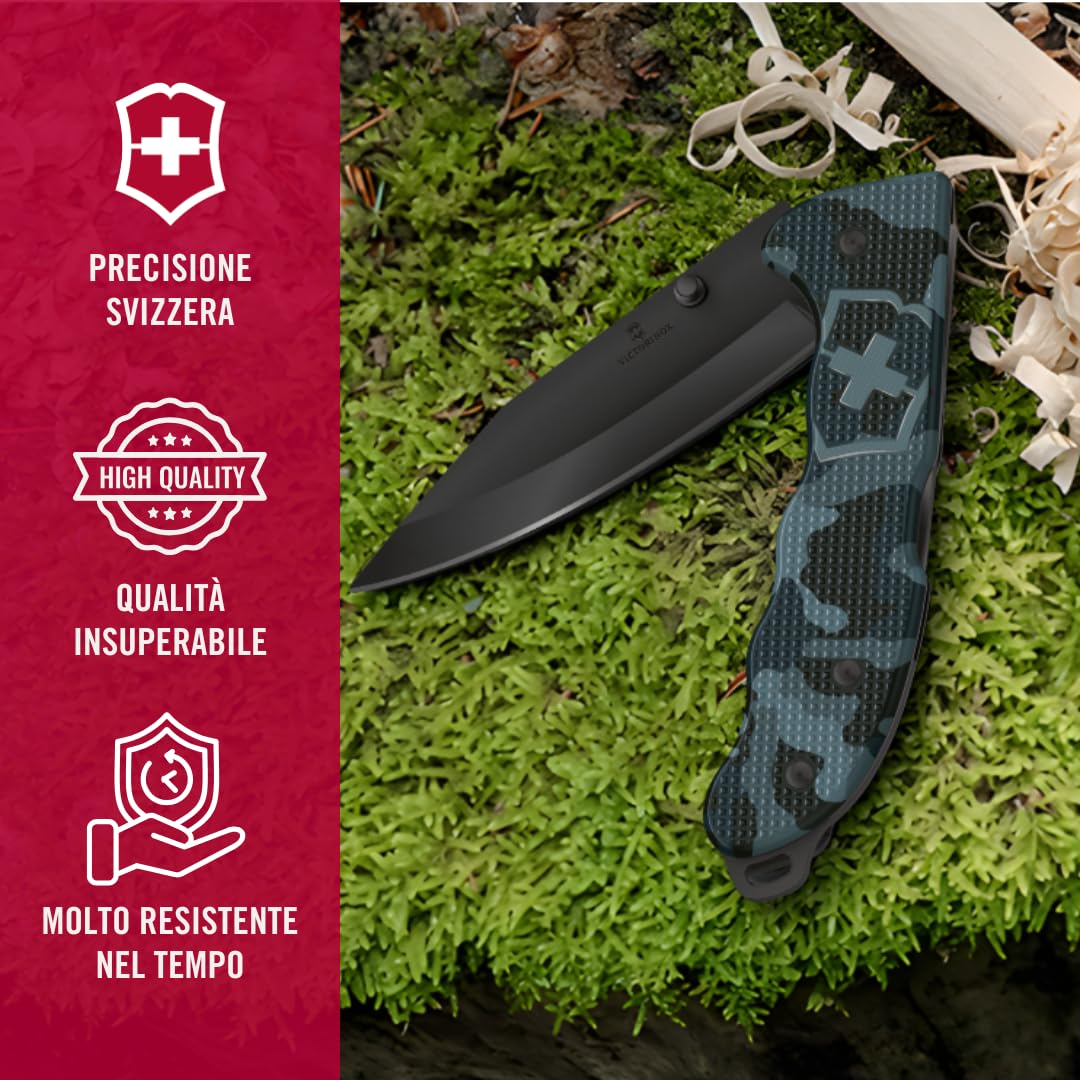 Victorinox Coltellino Svizzero Hunter Evoke BSH Alox, Multiuso, Outdoor, 4 Funzioni incl. Lama da 10 cm e Perno per Pollice, Blu Marino Mimetico