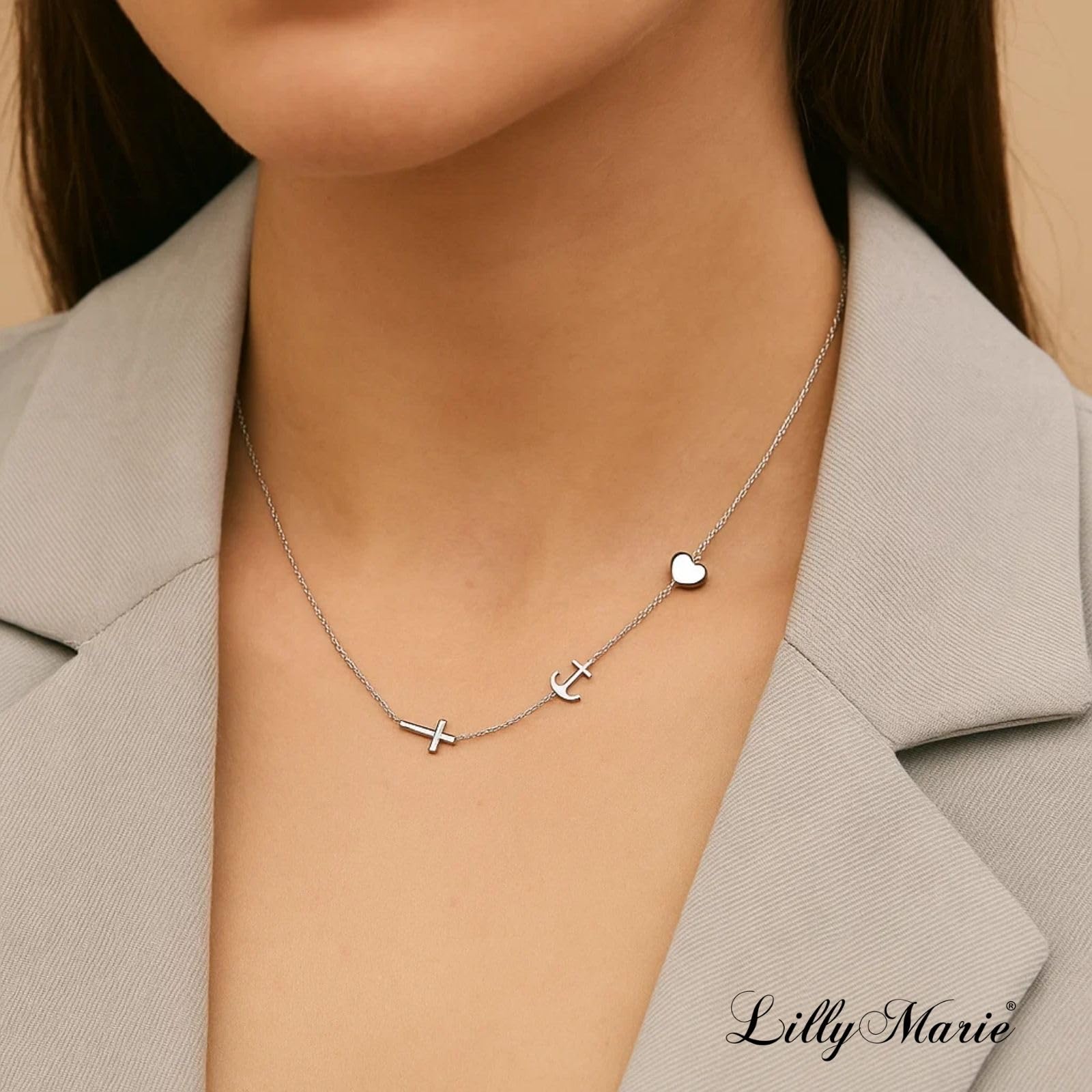 LillyMarie Sterlingsilber Halskette Mit Kreuz Anker Herz Anhänger Symbolisiert Glaube Liebe Hoffnung