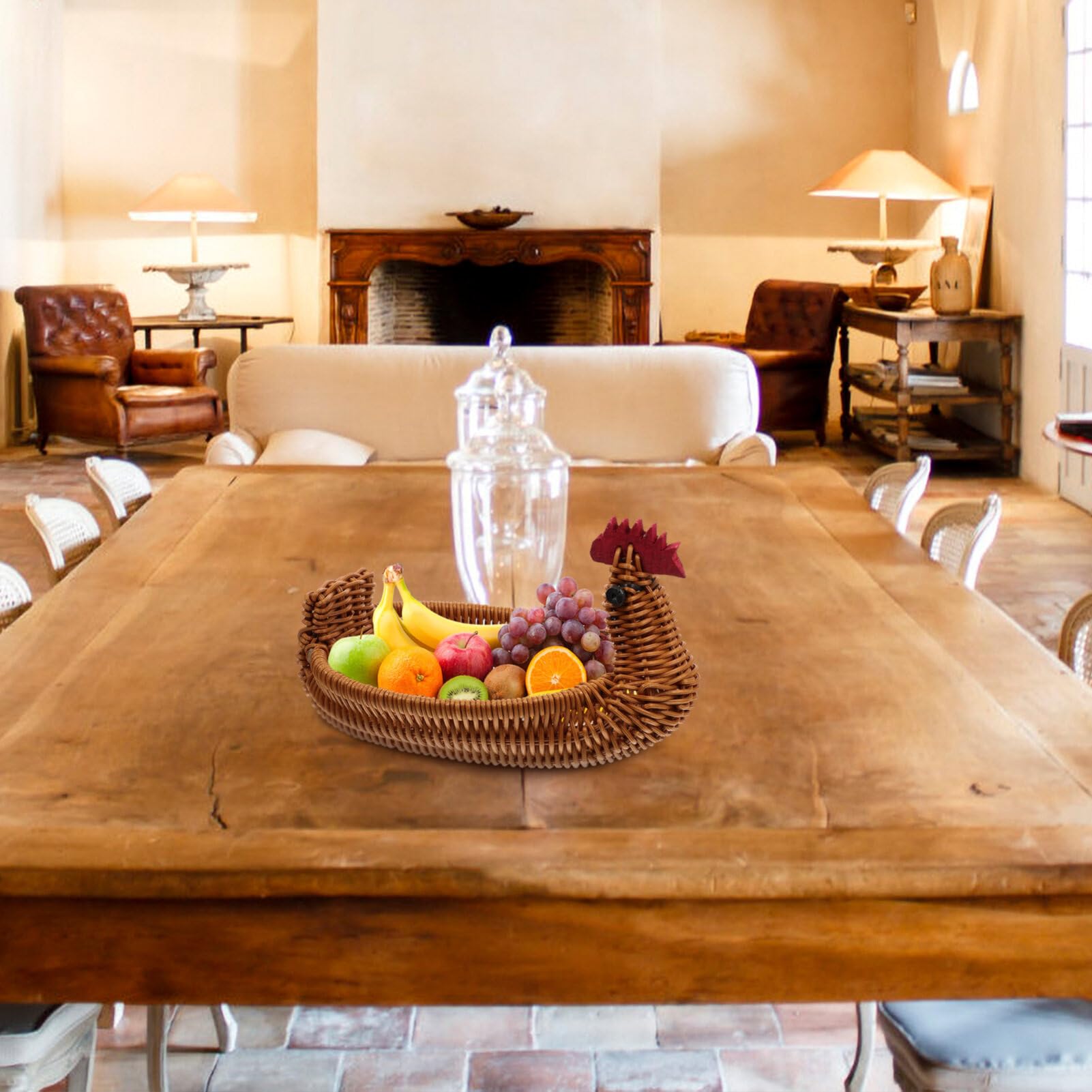 Cabilock Easter Woven Basket Chicken Shaped Stoarge Basket Fake Rattan Fruit Basket Food Serving Basket Easter Egg Hunting Basket Decorative Snack Tray for Easter Party