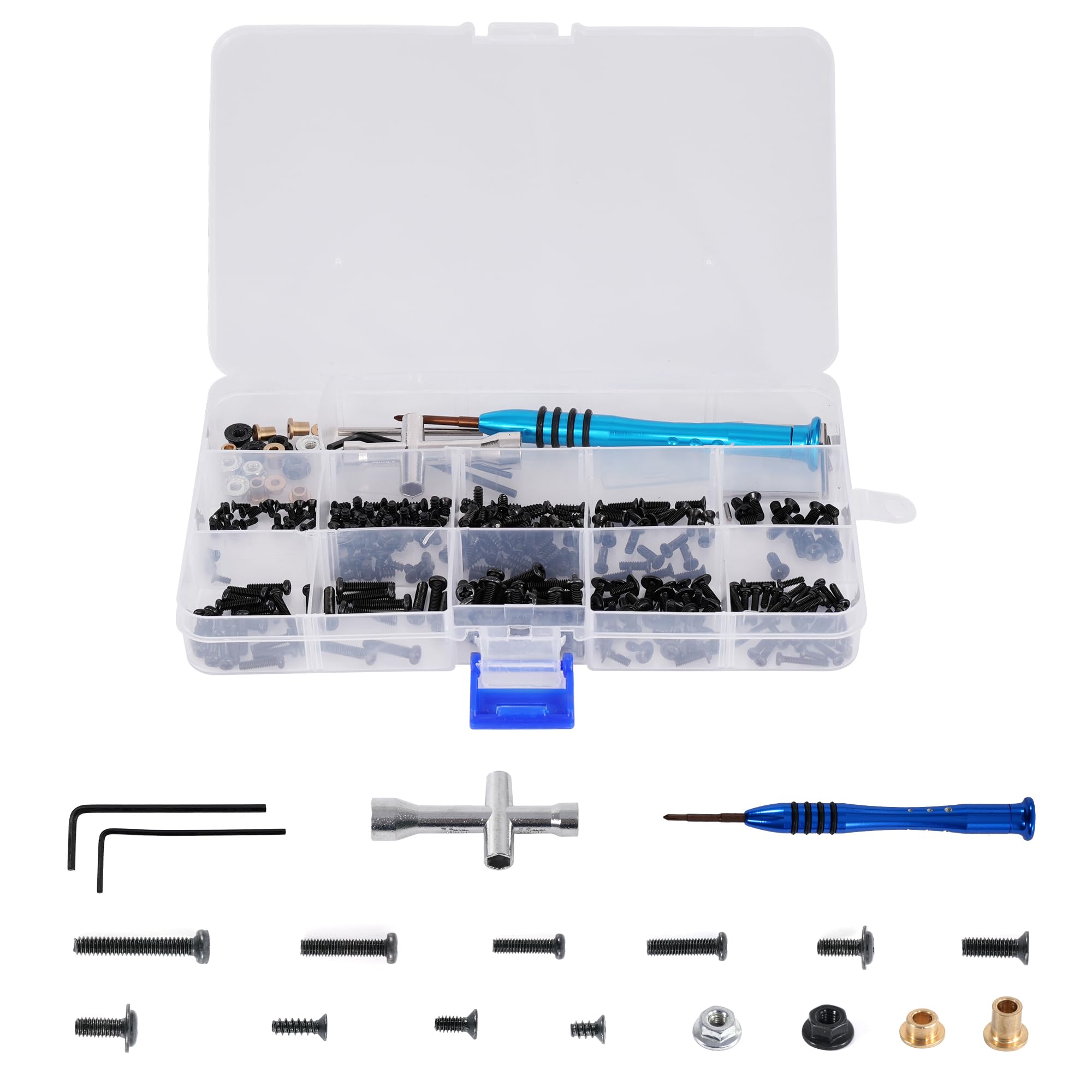 RC Screws Kit, RC Car Repair Tool Box Hardware Fasteners Replacement Bolt and Nuts Set, W/ M2 M2.5 M3 Screw Fastener Kit for 1/14 WLtoys 144001