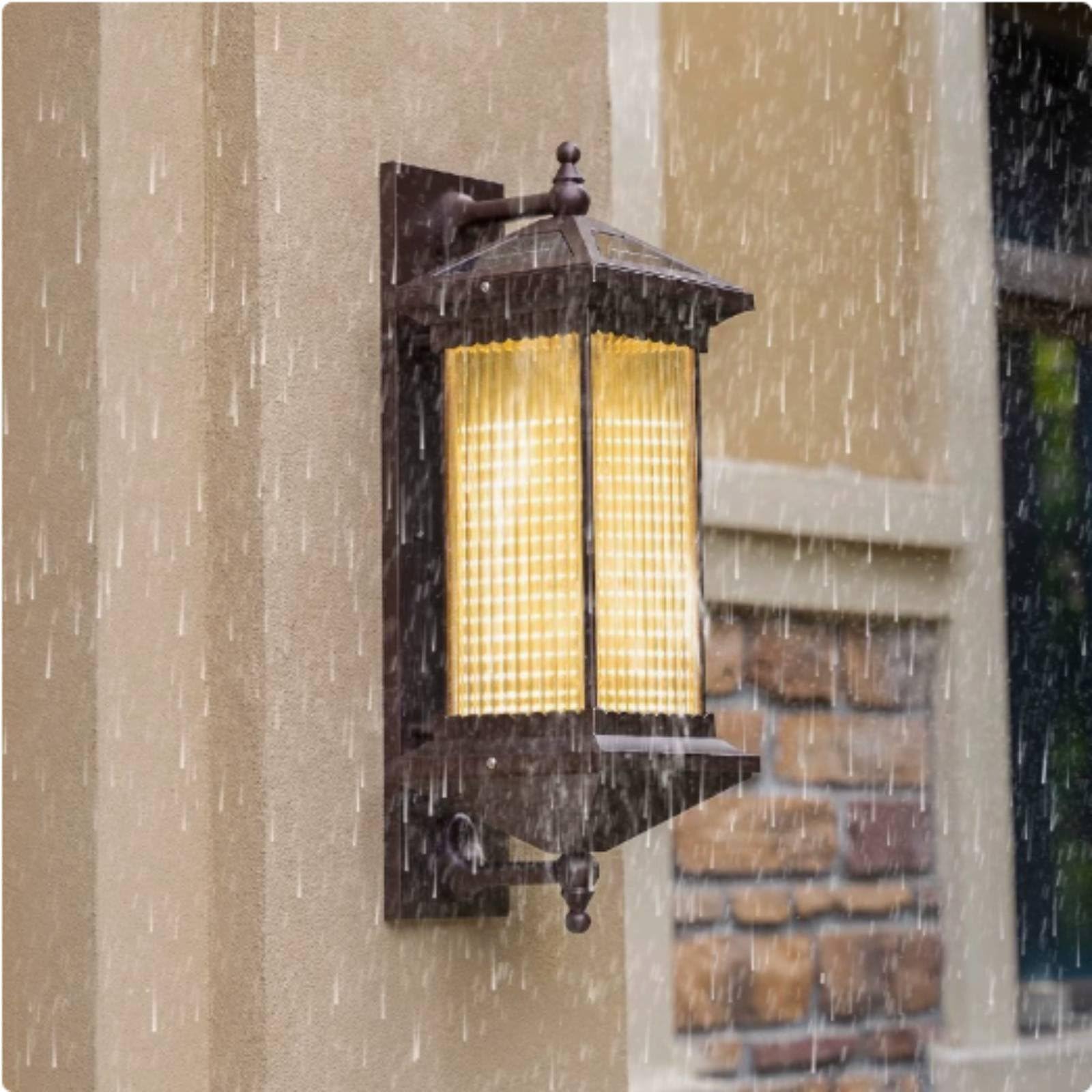 Outdoor Wandleuchte Solar Laterne Wandlampe Außenwandleuchte Solarleuchte mit Warmem Und Neutralem Licht aus Aluminium Und Glas IP55 für Haustür, Kabelgebunden, 78CM Höhe, Rillen-Glas