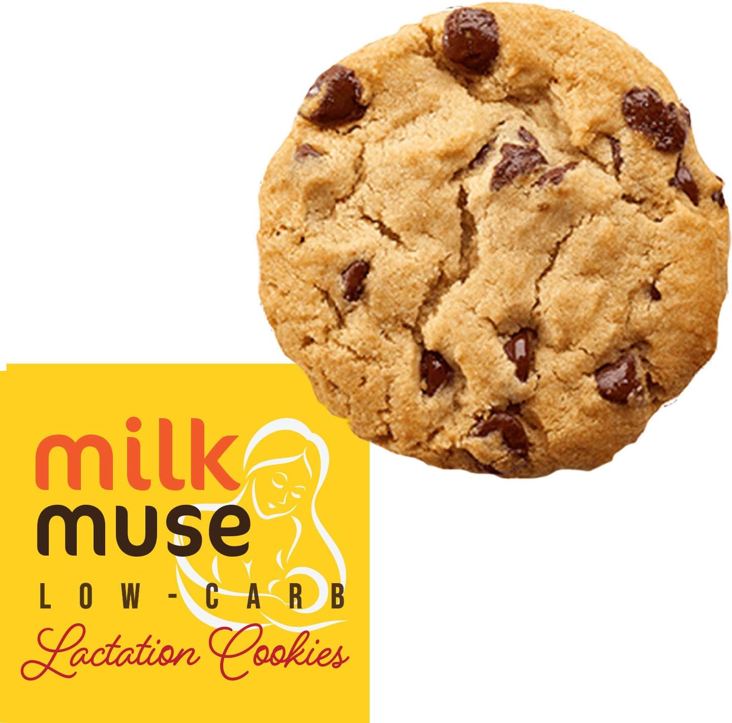 Keto Lactation Cookies MilkMuse Low-Carb – No Sugar, Gluten Free Snacks to Increase Milk Supply | with Almonds, Coconut, Brewer’s Yeast & Fennel - Box with 6 packs, 12 Cookies (Chocolate Chip)