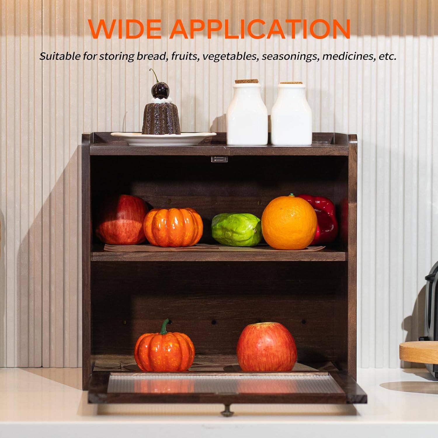 Solid Wood Bread Box for Kitchen Countertop, 2-Layer Large Capacity Wooden Breadbox Storage Bin with Acrylic Window, Farmhouse Rustic Bread Keeper, Brown (Includes 50 Deli Papers)