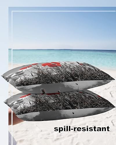 Miniatura 10 de Juego de 2 fundas de almohada abstractas de flores rojas y campos de amapola para exteriores, fundas de almohada decorativas impermeables, fundas de