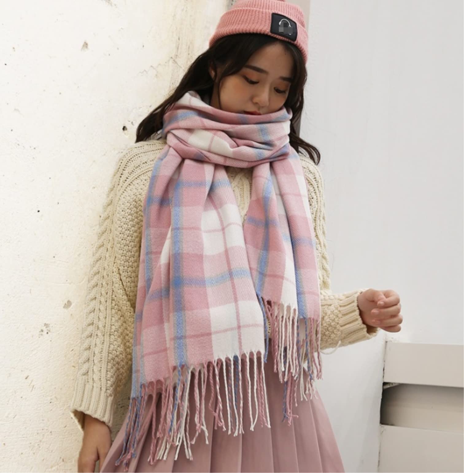 Sciarpa Scialle Sciarpa Scozzese Autunno Inverno Scialle Lungo da Donna Coperta Avvolgente Calda Tippet da Donna(G)