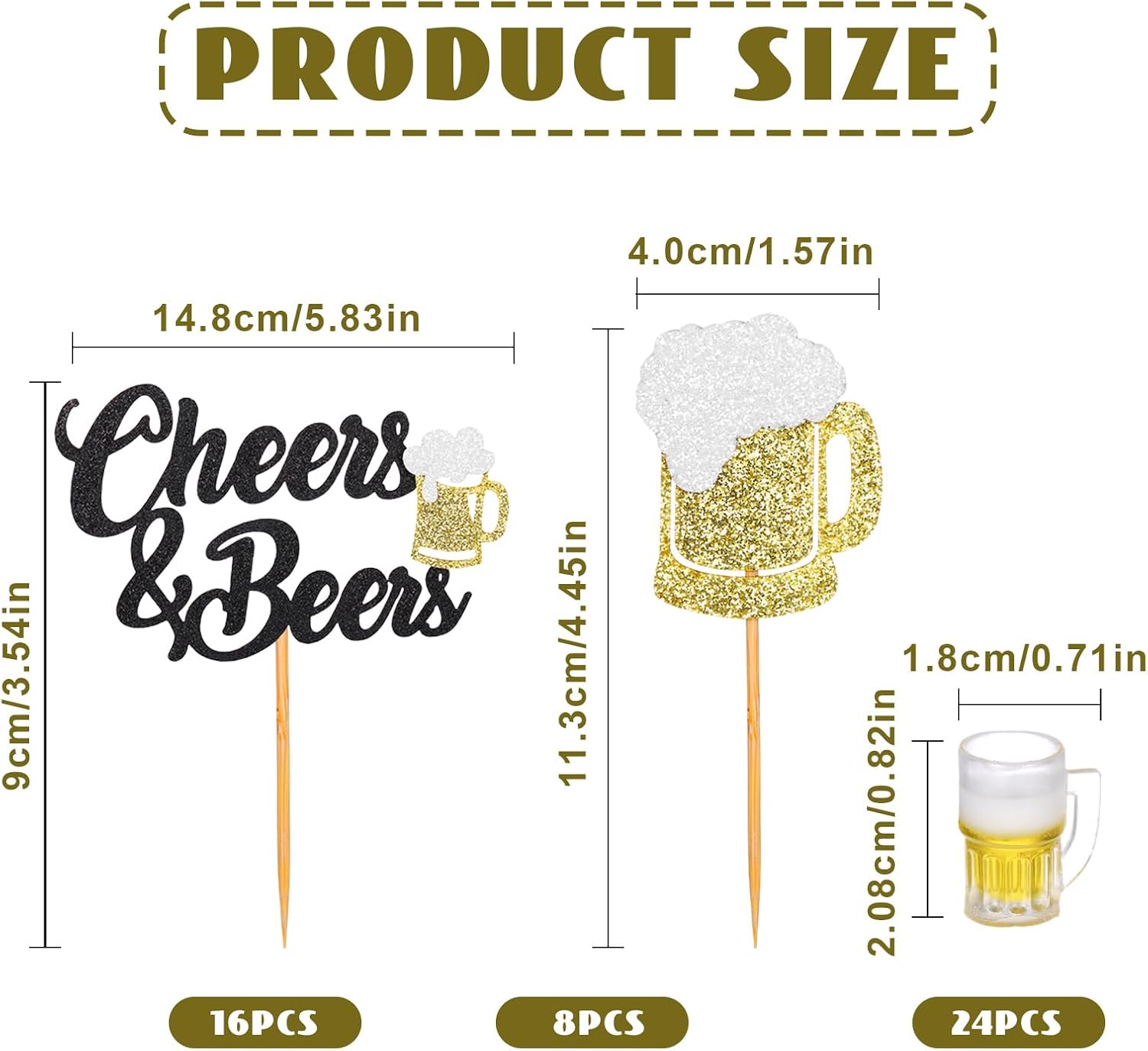 Teenyyou 48 Pcs Cheers and Beers Cupcake Toppers and Beer Cup Ornaments Set Glitter Beer Mug Cupcake Decorations for Cheers and Beers to 30 Years and 21st Birthday Party Supplies