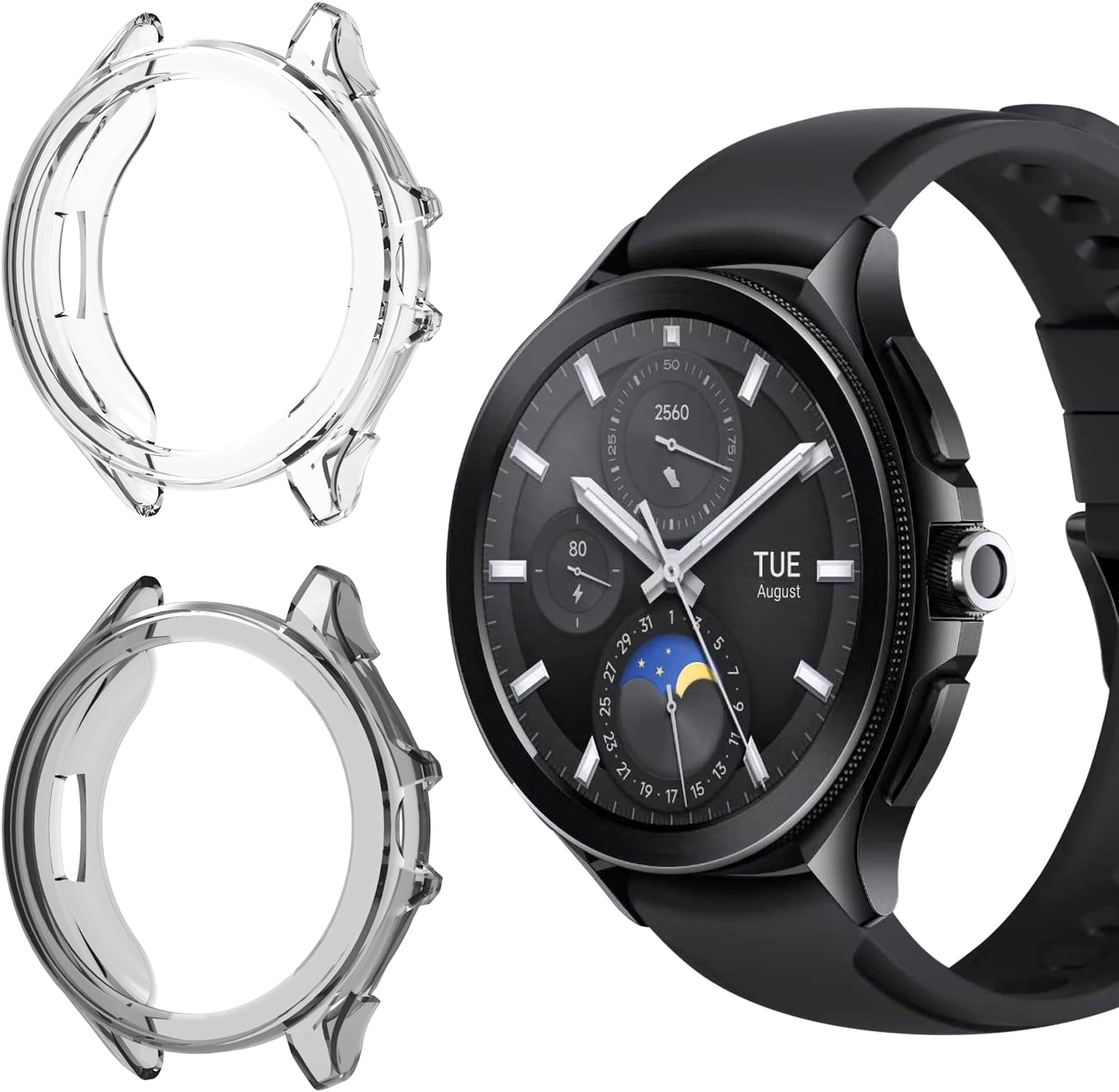 2 Pack Protective Case for Xiaomi Watch 2 Pro Cover [Anti-scratch] [Flexible TPU] Case for Xiaomi Watch 2 Pro - Black & Transparent