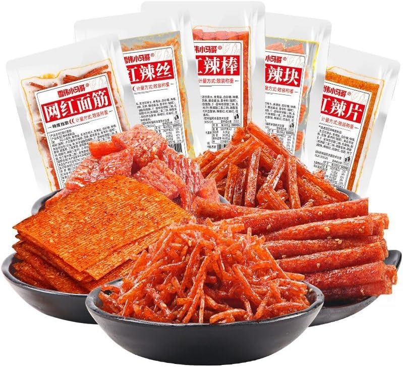 6 flavors mixed spicy spicy latiao,spicy big gluten, instant spicy slices spicy shreds, snack food,delicious Chinese snacks gifts, spicy sweet spicy,handmade spicy mala latiao (Mixed taste,3packs)
