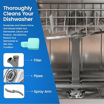Dishwasher Cleaning Tablets -30 Pack Cleaner and Deodorizer -15 Month Suply for Hard Water Dish Washer Machine, Non Toxic Tabs for Dish, Septic Safe & Odor Remover, Lemon Scent