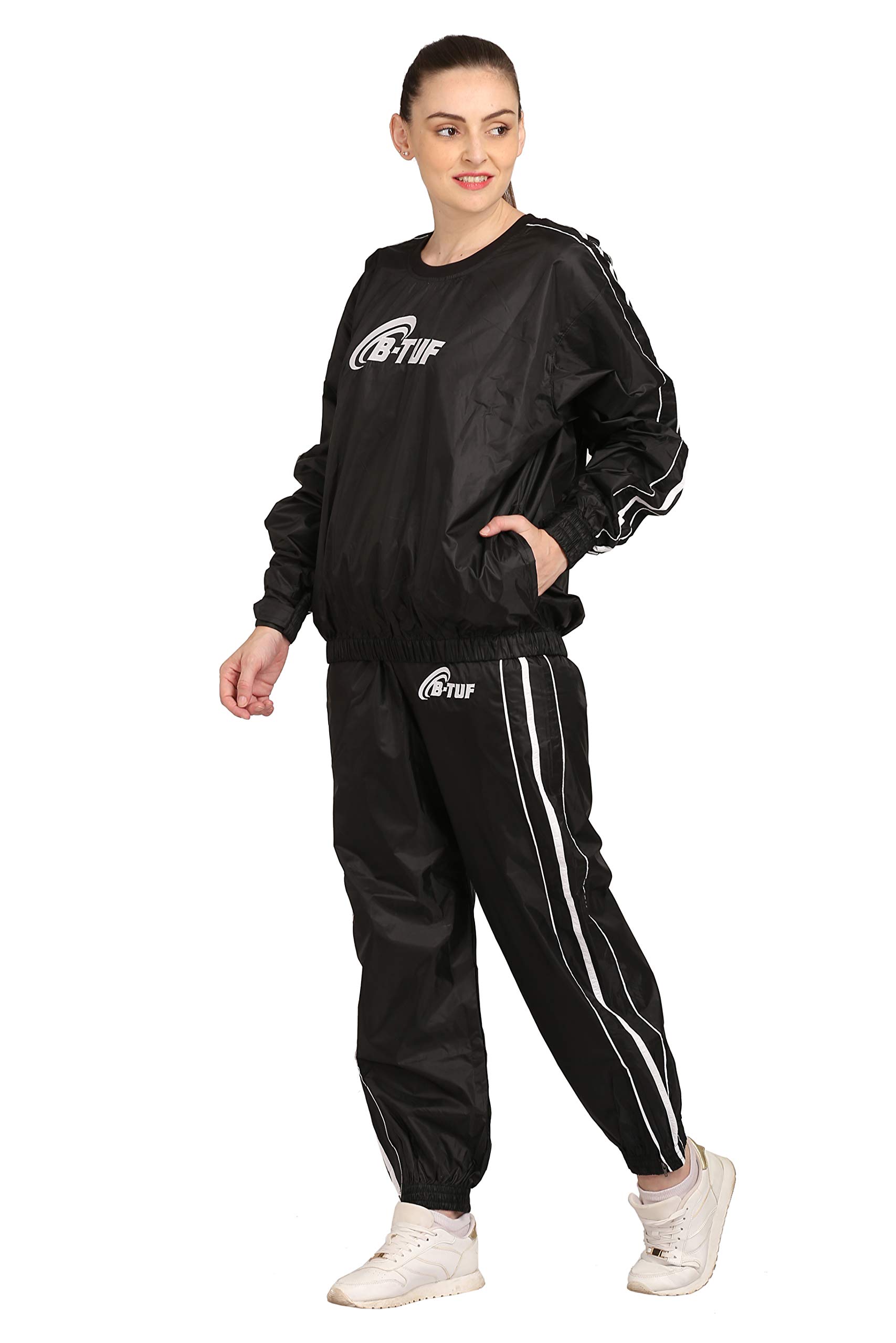 B-TUF Women Sauna Suit Weight Loss Jacket Pant Sports Gym Workout Fitness Slim Sweat Suits BT-135W (Black, XXL)-image-48
