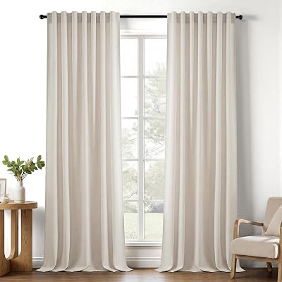 Semi Sheer Linen Curtains 84 Inches Long Ivory Beige Light Filtering Linen Textured Curtains for Living Room Privacy Protection Drapes with Rod Pocket Back Tab Drapes 52x90 Inch 2 Panels