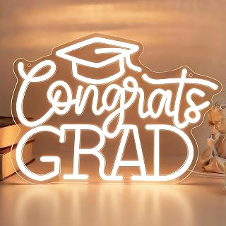 Congrats Grad Neon Sign with Graduation Cap, Warm White LED Neon Light with Dimmer, USB Powered Neon Sign for Wall Decor, Classroom, Party, Graduation Celebration Gift (16.5 x 10.7 in)