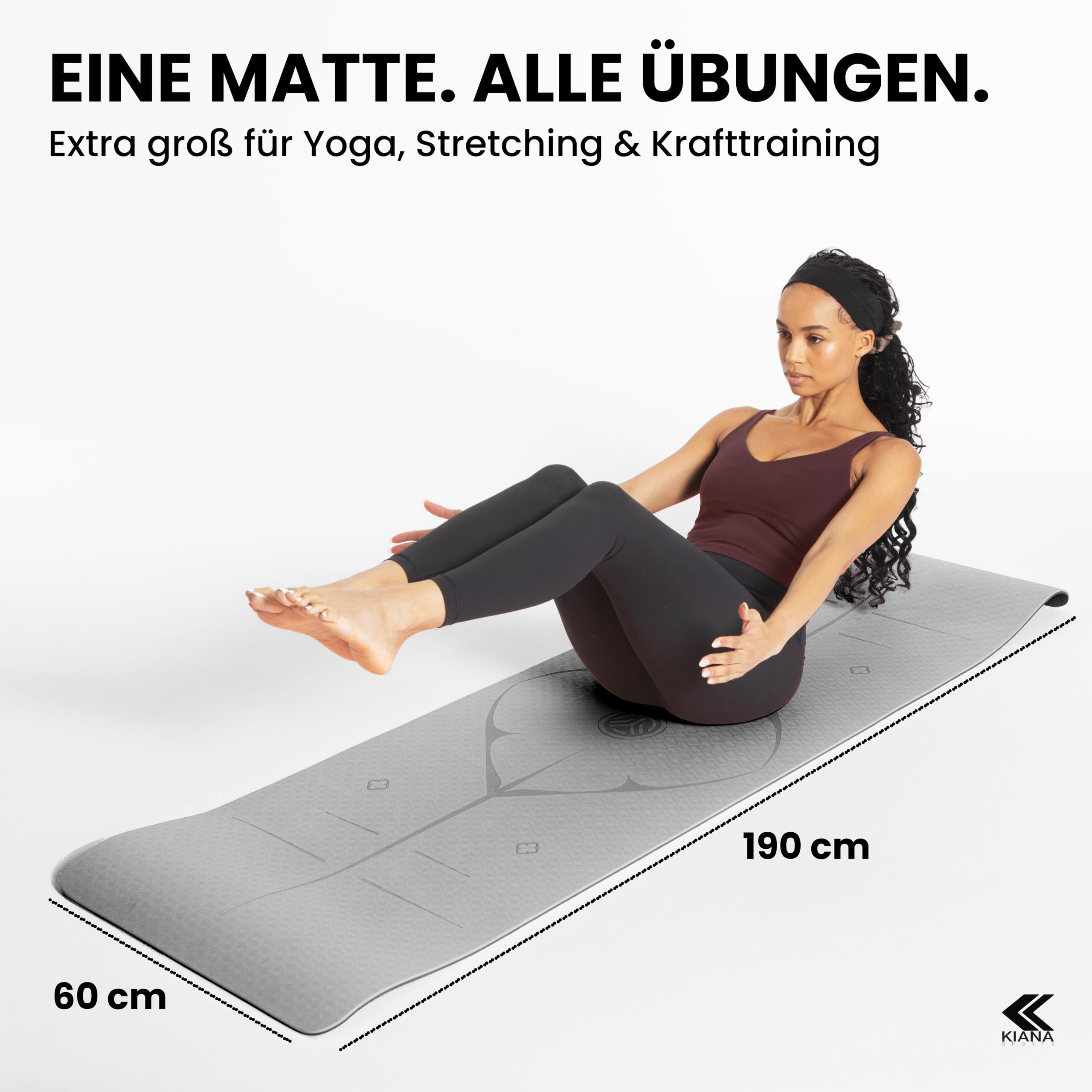 KIANA SPORTS Yoga Matte – Rutschfeste Sportmatte in Deutschland entwickelt – 2 Komfort-Dicken – Formstabile Yogamatte & Gymnastikmatte – Ideale Fitnessmatte für Yoga & Pilates zuhause oder im Studio