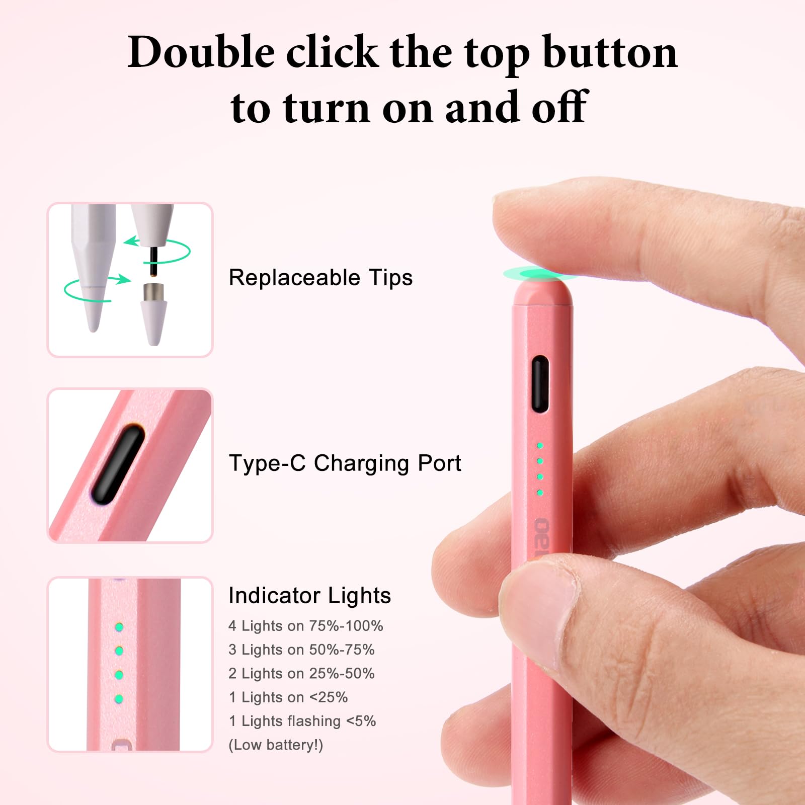 Creative Stylus Pen para pantallas táctiles - Batería de larga duración, compatibilidad universal para iPhone/iPad/Samsung/Huawei/Lenovo y otras tabletas iOS/Android, para dibujar y escribir (rosa)