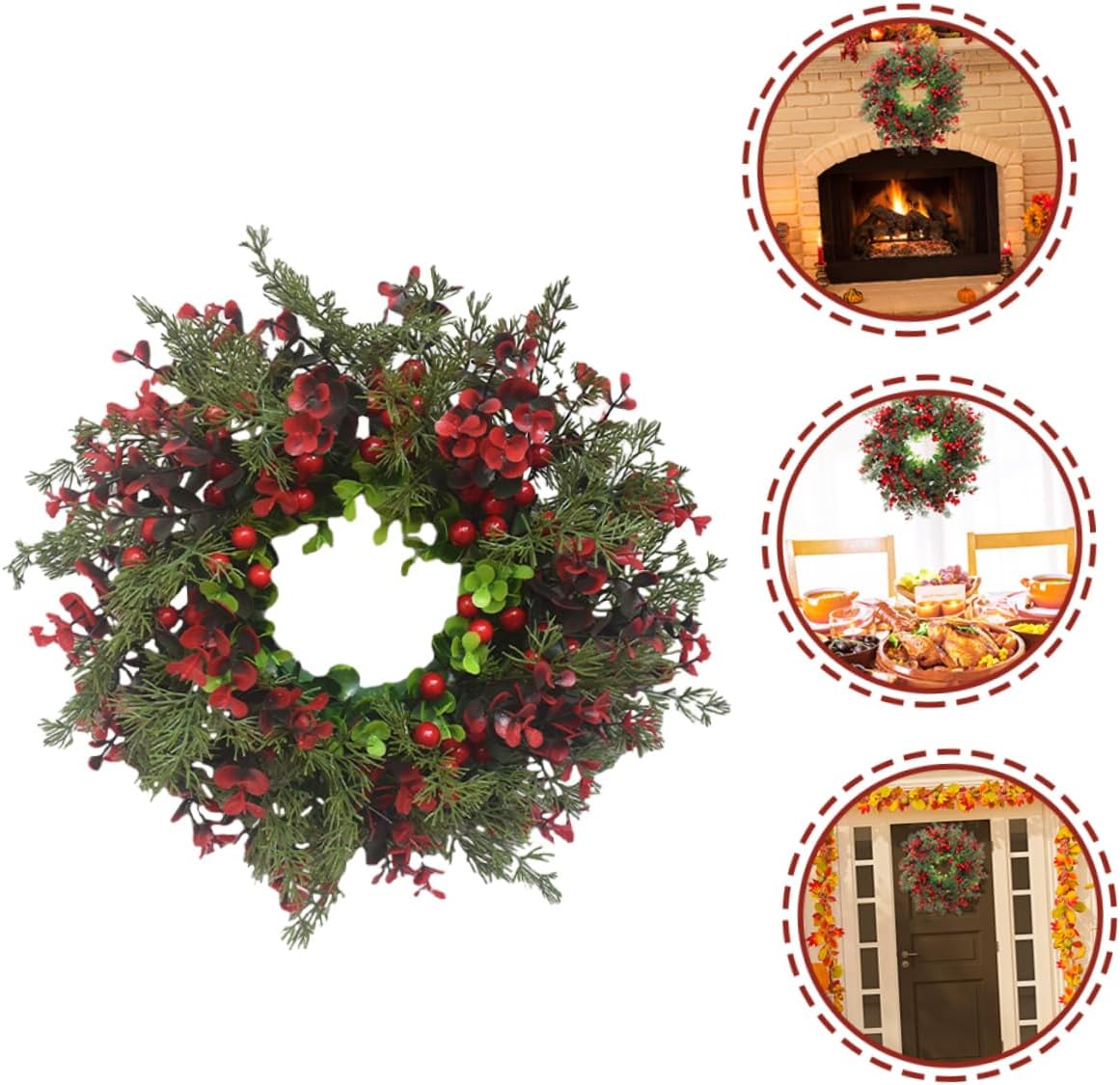 Ipetboom 2pcs Christmas Decorative Wreath with Artificial Berries Lightweight Xmas Garland for Door Wall Fireplace Hanging Holiday Adornment