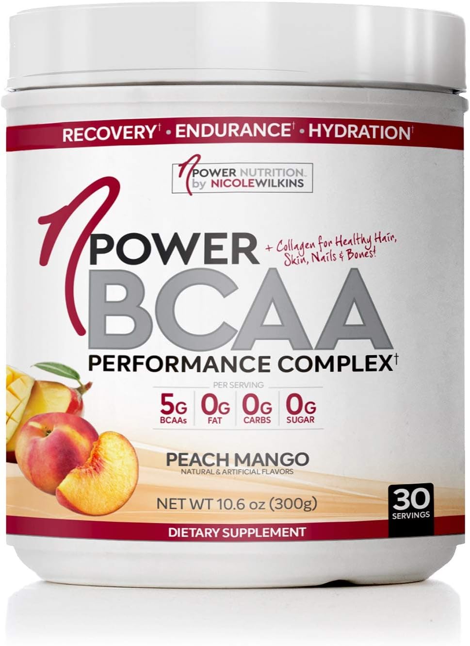 nPower Nutrition BCAA Powder with Collagen, Peach Mango, Workout Recovery Drink for Lean Muscle Growth and Muscle Recovery, 5g BCAA, 1000mg Collagen, 10.6oz Tub