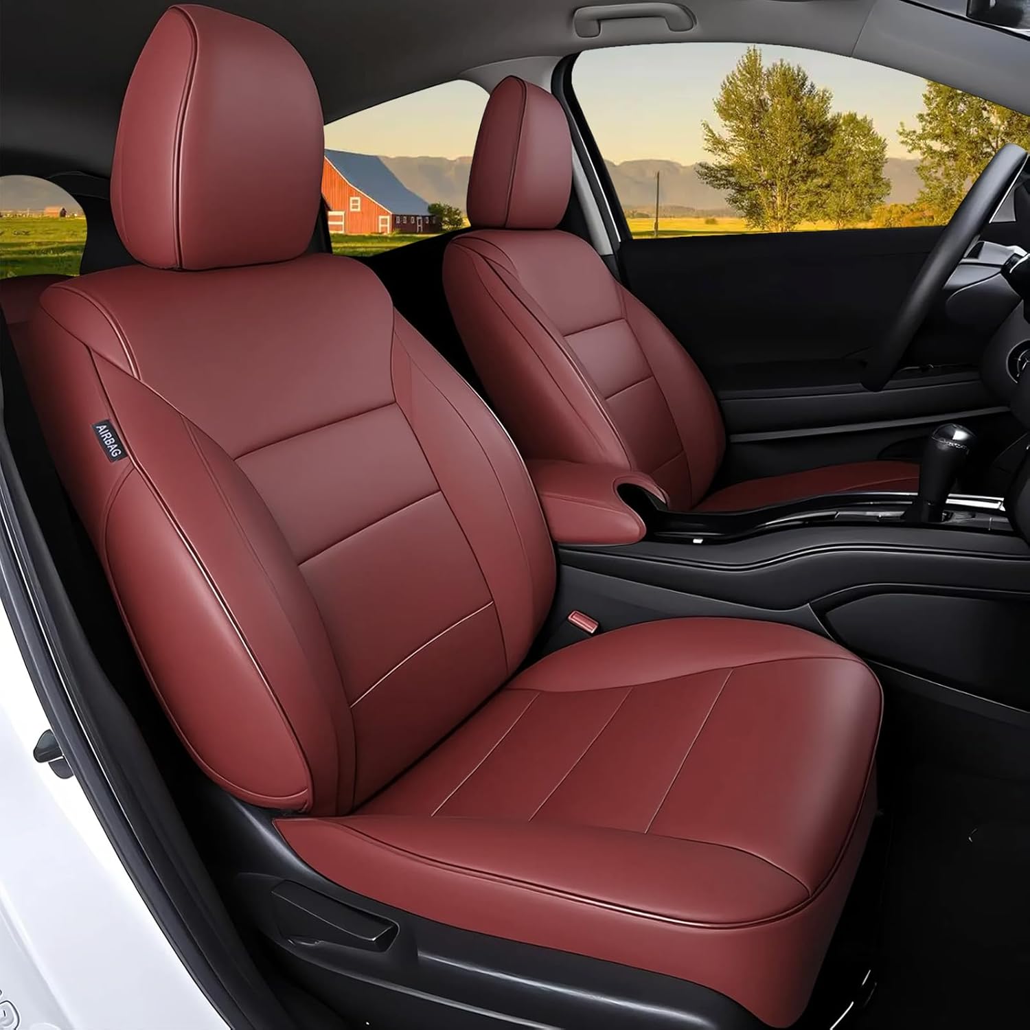 HKZ Custom Fit HRV Seat Covers for Honda HR-V 2023 2024 2025 2026 Sport,LX - 5-Seats Leather Full Set,Black+Grey