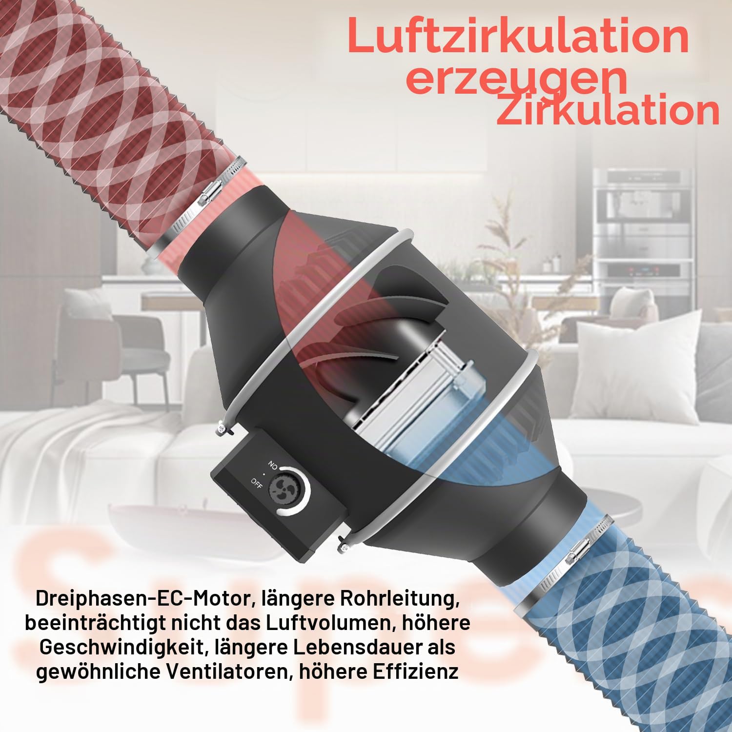 Aygrochy Regelbar Rohrventilator 150mm mit abluftschlauch, Drehstrom EC Motor Abluftventilator für Heizung, Kühlung, Booster, Wachstumszelte, Hydrokulturen, Heimgebrauch, Belüftung und Abluftgebläse.