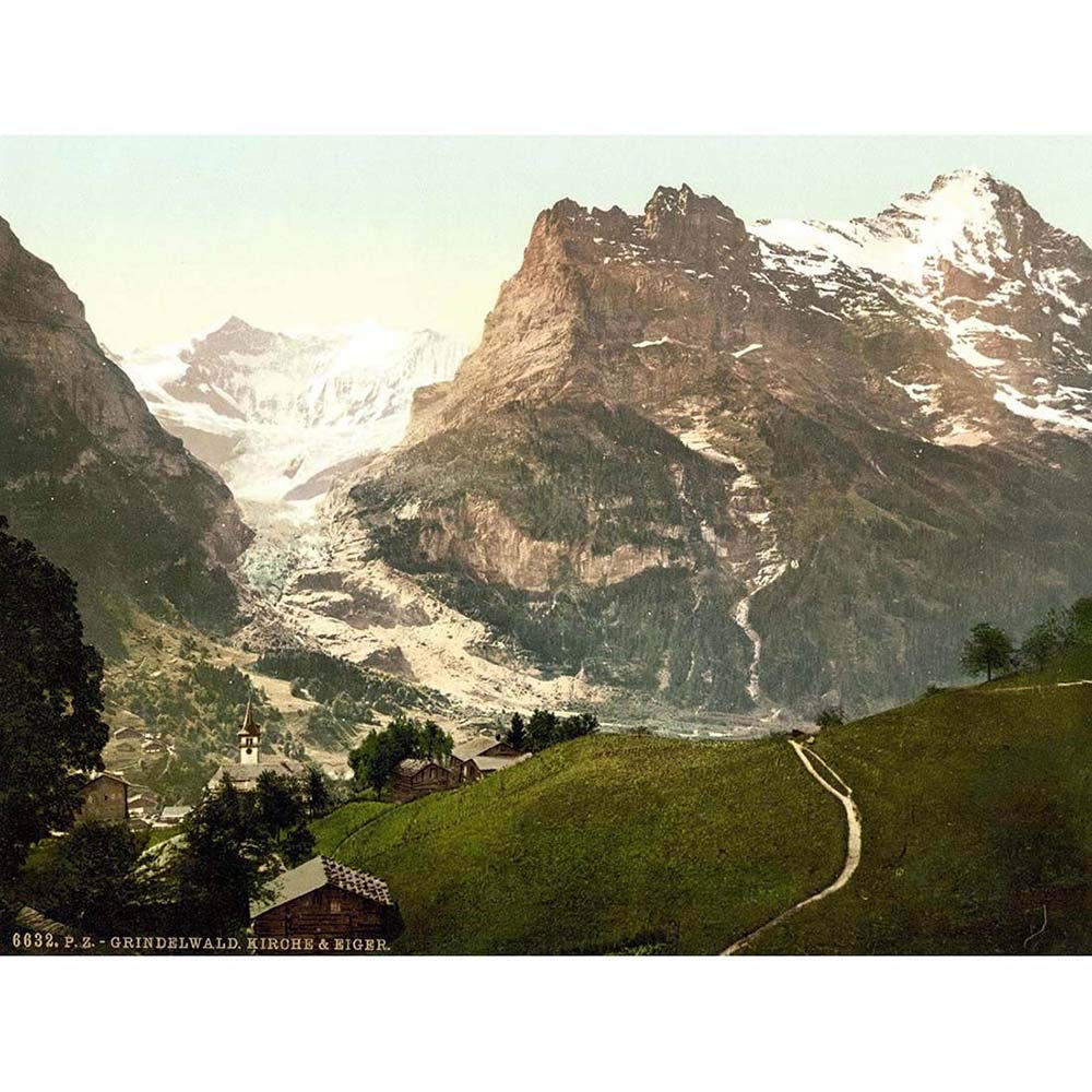 Wee Blue Coo Vintage Landscape Church Valley Eiger Alpine Switzerland Art Print Poster Wall Decor 12X16 Inch