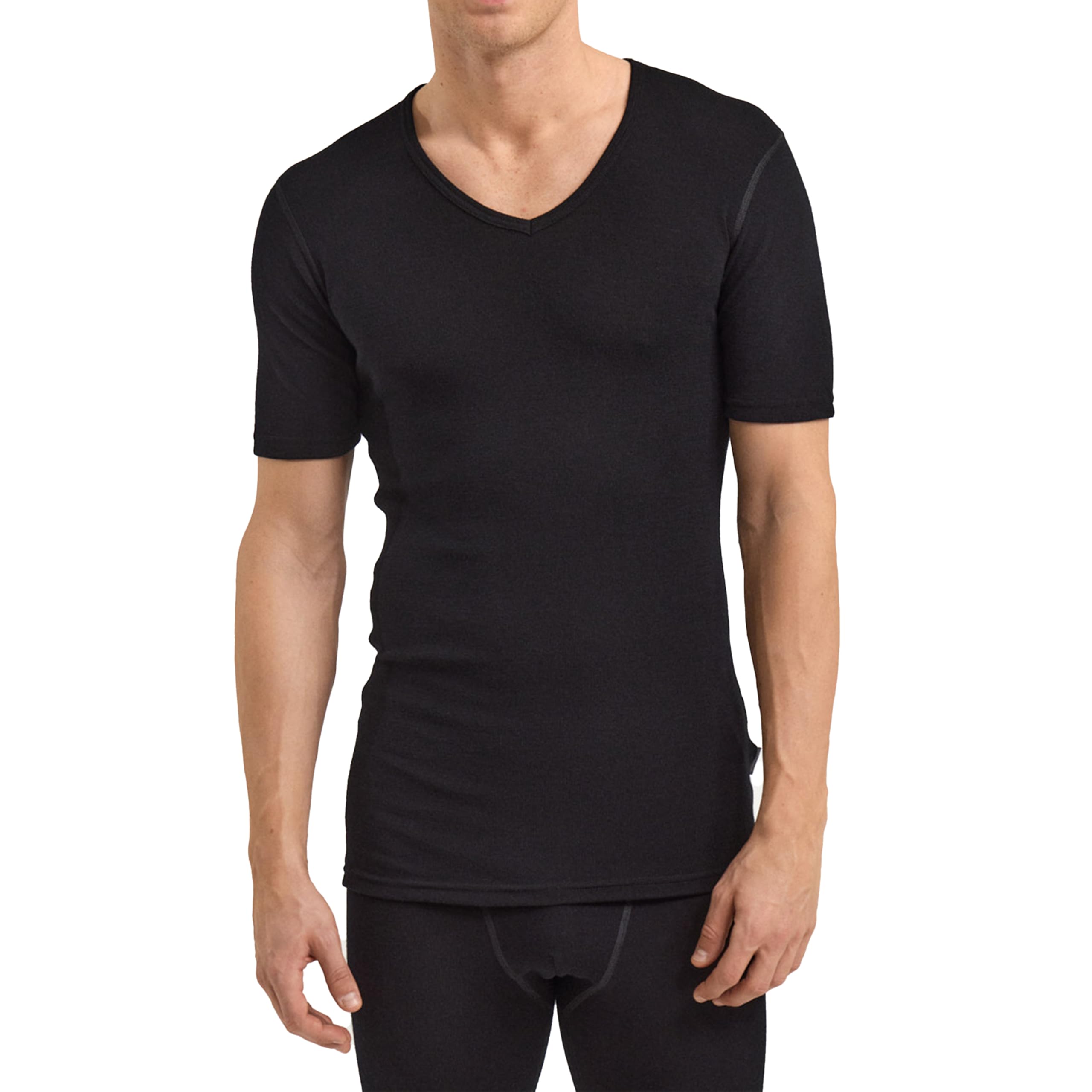 Dilling Men's Black Quarter Sleeve V-Neck T-Shirt - Organic Merino Wool Xl