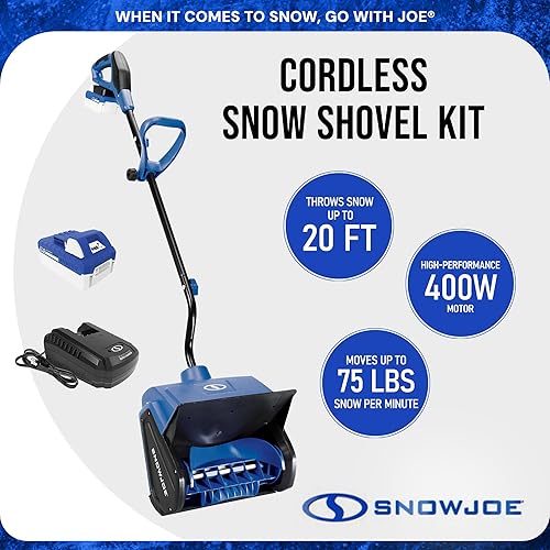 Vista 4 de Snow Joe Cordless Snow Shovel Kit for Driveway, 24V 4Ah Electric Equipment w/ Charger, Blue - Compact and Portable Winter Ice Removal Tool for Home
