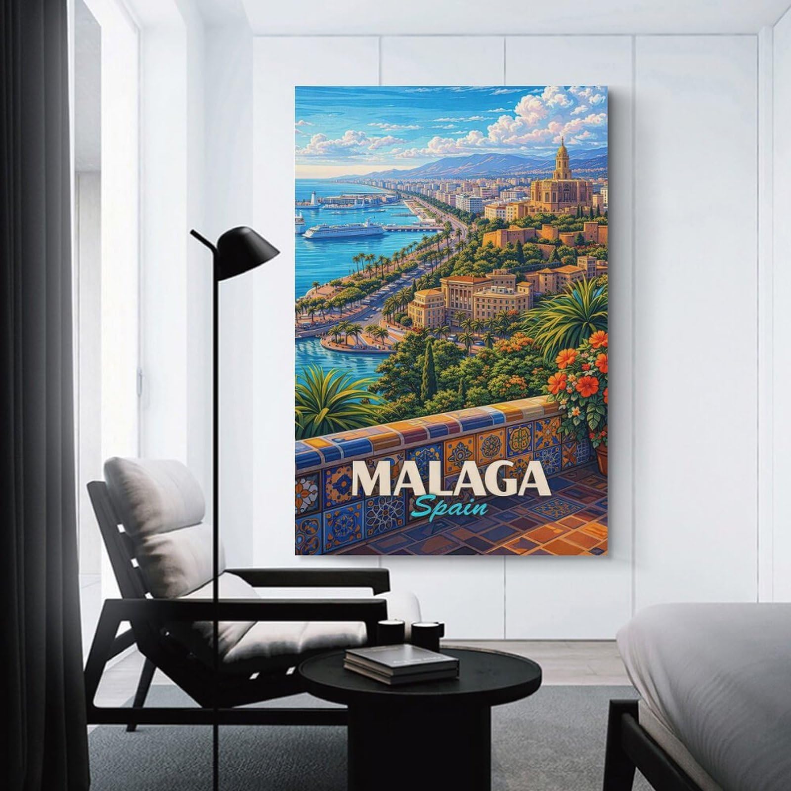 Junmoney Malaga, Spain Cityscape Canvas Wall Decor 20x30inch(50x75cm), for Home Lounge, Bedroom Or Reading Nook, A Home Accent with Warm Character