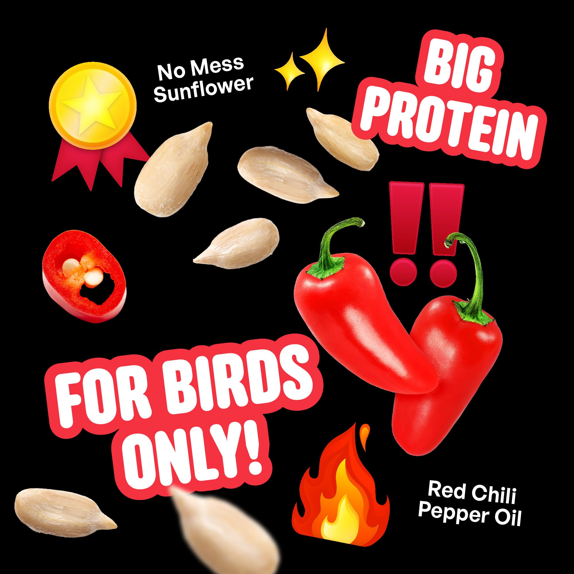 Cool Birds Hearts on Fire - Semilla de pájaro caliente, 10 libras, corazones de girasol 100% descascarados con aceite de chile, semillas de pájaros sin residuos para comederos exteriores