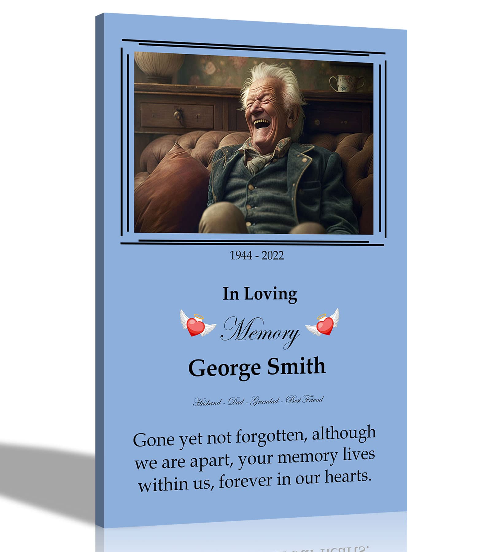 Artley Prints Blue - Premium Personalised Memorial Canvas Pictures With Quote | Wall Art For Funeral And Remembrance Prints For Grandad, Dad, Husband, Son 51 X 35Cm (20 X 14 In)