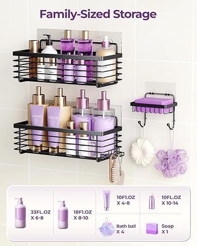 Miniatura 5 de ODesign Organizador de ducha de acero inoxidable SUS304, 3 unidades, sin taladrar, estante de baño, montado en la pared, organizador adhesivo para