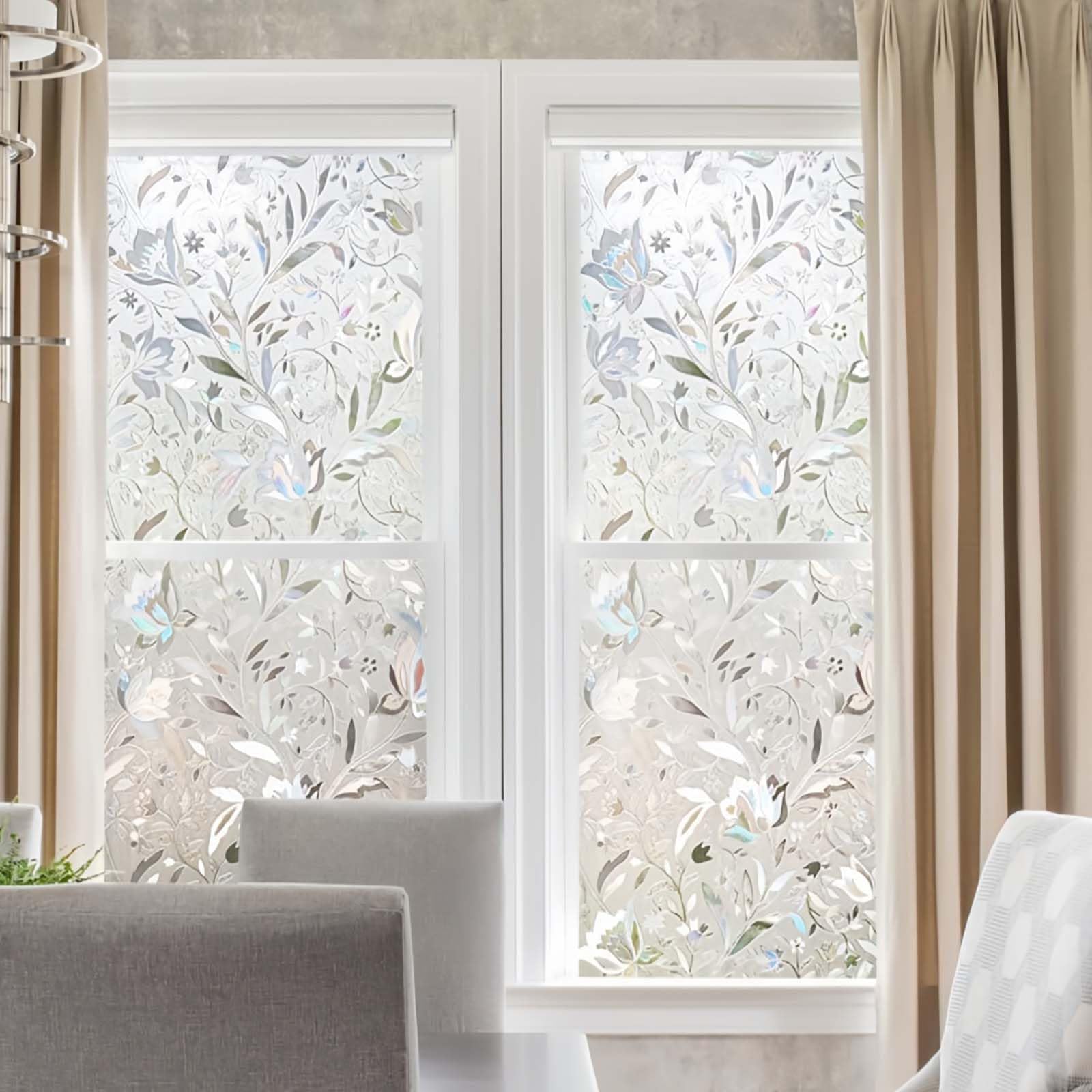 Rainbow Window Film 85 x 210 cm Blocks UV Static Cling No Glue Removable Heat Cotrol, Privacy Protection, Frosted Glass Film with Anti-Uv Protection for Windows for Home, tulip