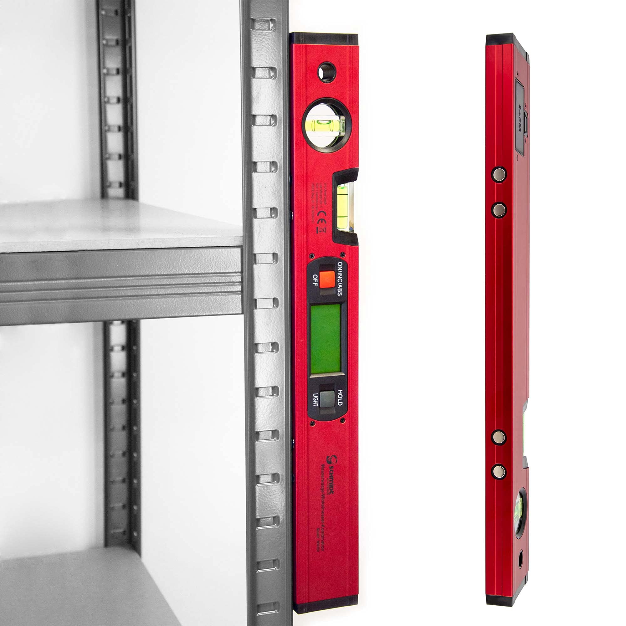 SCHMIDT security Tools Elektronik Wasserwaage Winkelmesser - Neigungsmesser - digital LCD-Anzeige - Kombimessgerät - Gradmesser- Vertikal- und Horizontal-Libelle - Winkelwaage - Magnetwaage