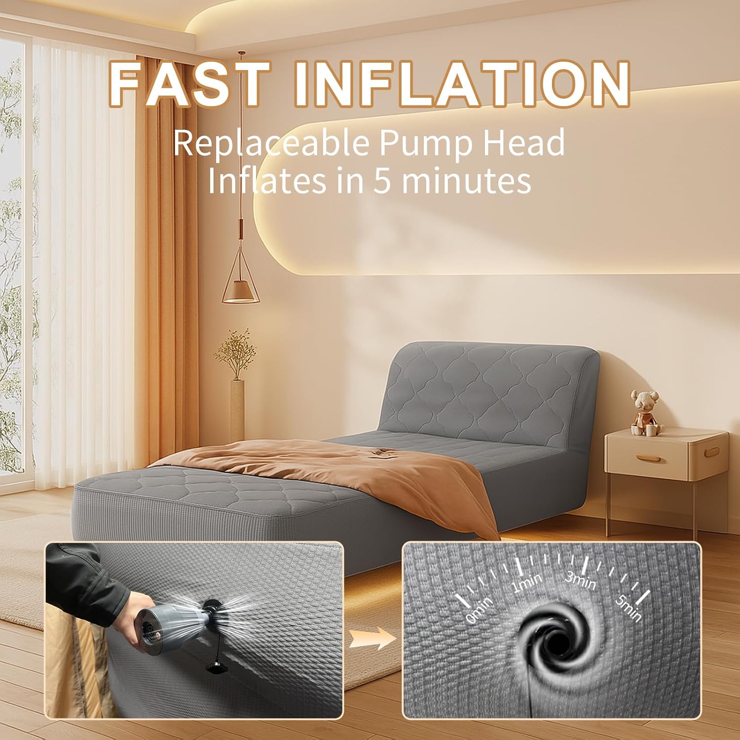 Luxury Air Mattress with Headboard 13" High Blow up Mattress with Pump Airbed with Comfortable Brushed Material Inflatable Mattress with Storage Bag Air Bed for Home, Guests and Outdoors 1500lbs Max