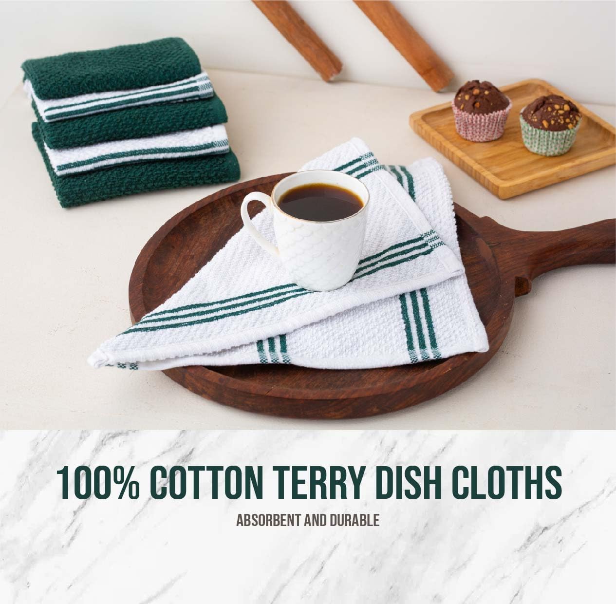 LANE LINEN Dish Towels and Dishcloths Sets - 16 Pc Kitchen Mitts and Pot Holders, 100% Cotton Kitchen Dish Rags for Washing Dishes - Green