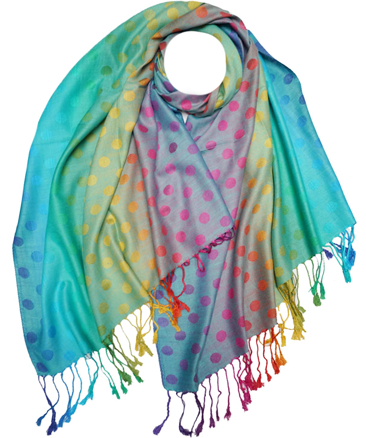 GlamLondon Rainbow Multi-colour Pashmina Colourful Paisley/roses/Patches/Peacock Feather Soft Shawl (Rainbow-Colourful-Spotty STYL2)