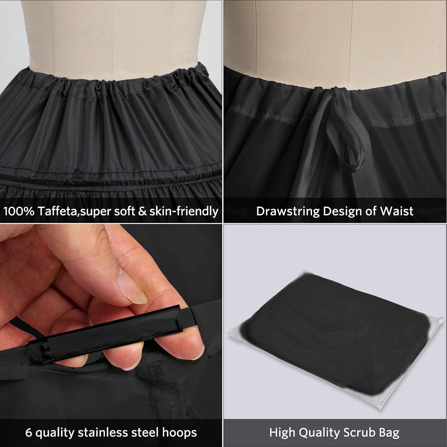 Women 6 Hoop Petticoat White A-line Floor-Length Crinoline Underskirt for Bridal Wedding Dress Ball Gown - Image 4