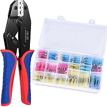 Wire Crimping Tool AWG 22-10 with 120PCS Heat Shrink Wire Connectors, Electrical Crimping Tool for Heat Shrink, Nylon, Non-Insulated Connectors, Wire Crimper Kit for Ring Fork Spade Splice