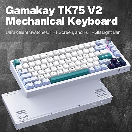 Miniatura 2 de GK GAMAKAY TK75 V2 Teclado mecánico silencioso al 75% con pantalla TFT, intercambio en caliente RGB Bluetooth 5.02.4GHz inalámbricoUSB-C con cable