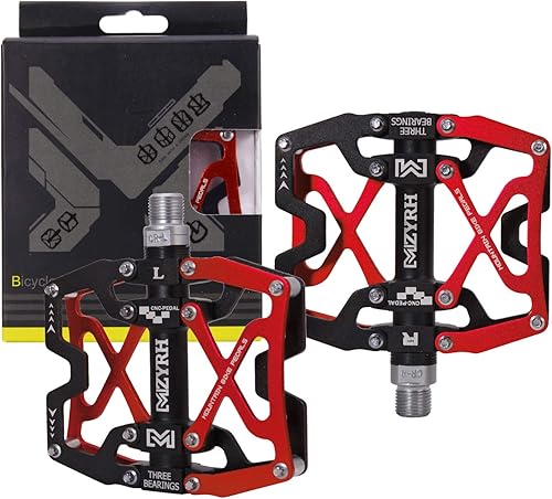 Vista 78 de MZYRH Pedales de bicicleta de montaña, ultrarresistentes, coloridos mecanizados CNC, 9/16 pulgadas, sellados con 3 pedales de rodamiento Rodamientos