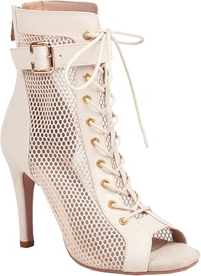 FENIKUSU Womens Peep Toe Dance Shoes for Ballroom High Heels Mesh Boots Stilettos Sandals Model F46