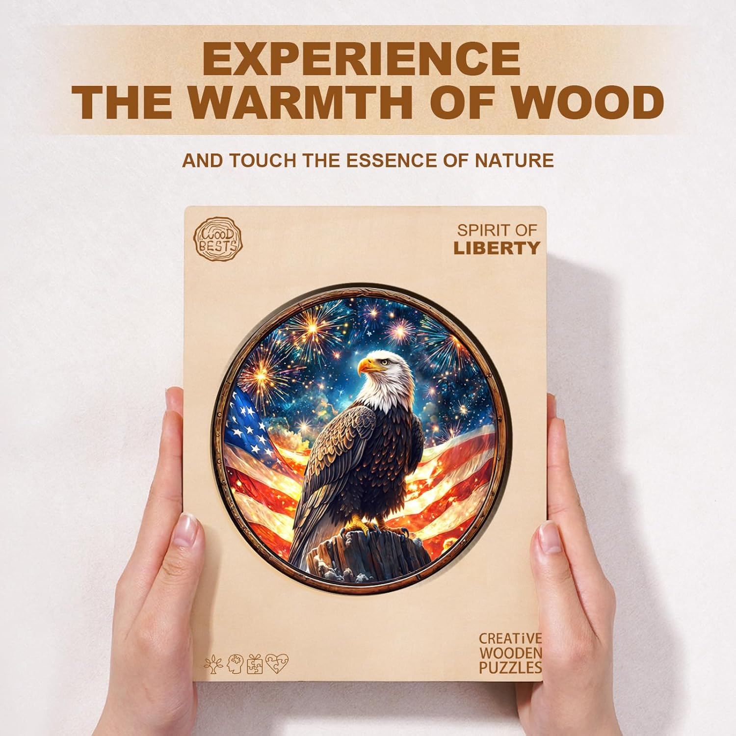 Jigfoxy Wooden Puzzle for Adults, Eagle Jigsaw Puzzles for Adult, Unique Animal Shape Wood Cut Puzzles, American Independence Day Gifts for Friends Family (M-11.4 * 11.4in-200pcs)
