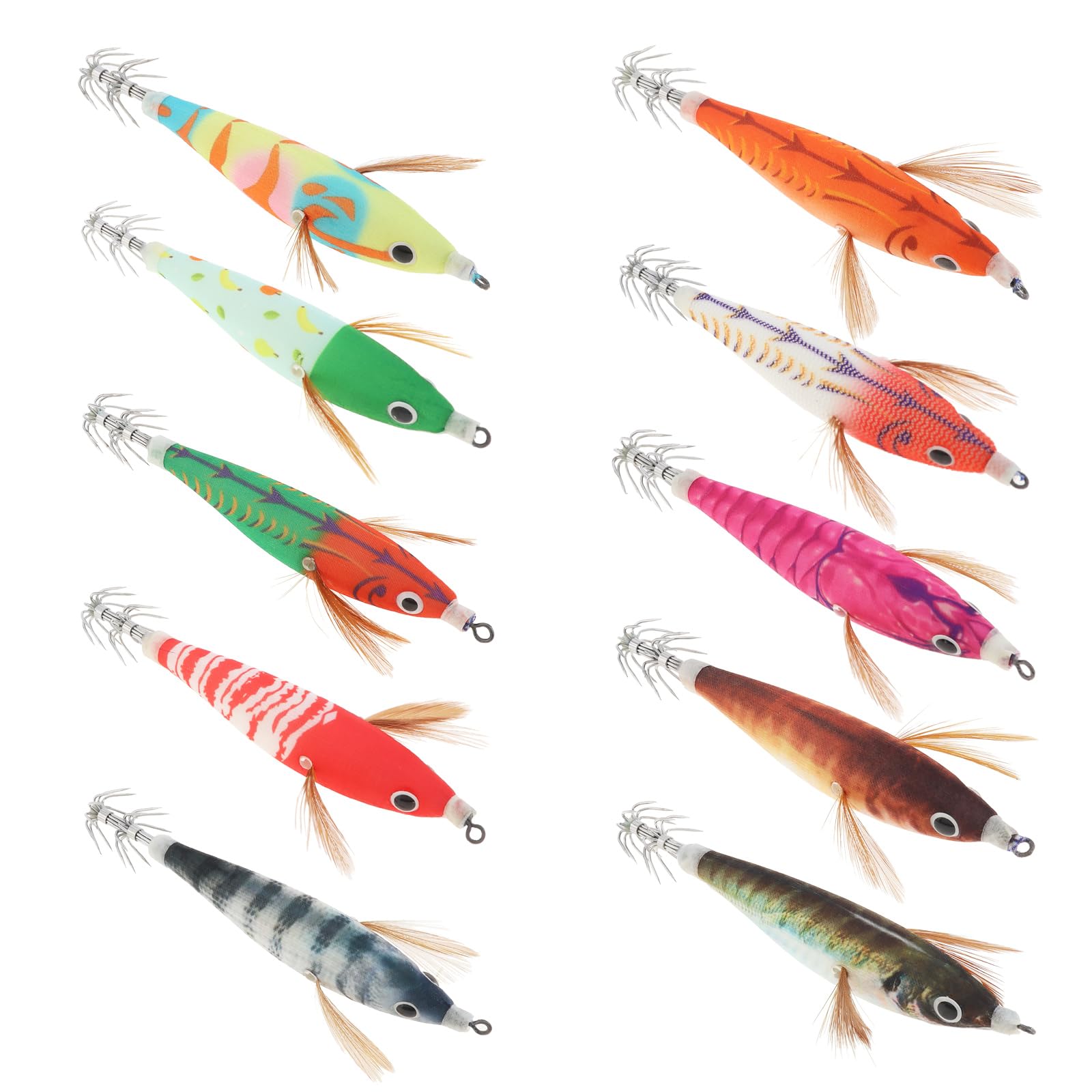 OriGlam 10pcs Luminous Squid Jig Hooks Glow Squid Jig Hooks Hard Fishing Lures Saltwater Shrimp Bait, Luminous Squid Jigs Shrimp Prawn Lures